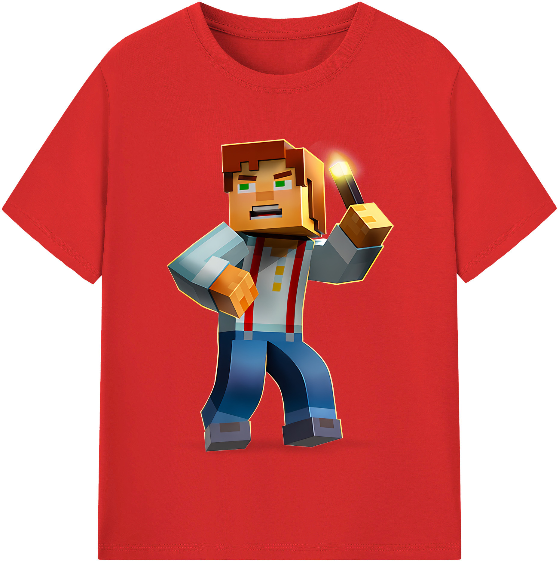 （画像用） マインクラフト ブロックの世界 Minecraft MC Block world レディースカジュアルプリントTシャツ（綿100％）