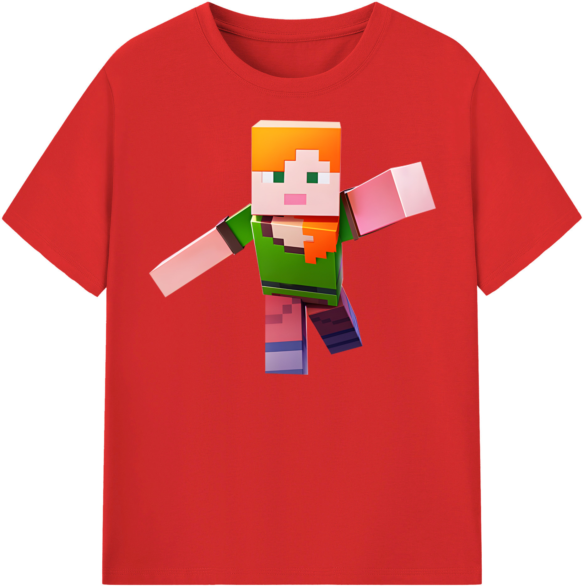 （画像用） マインクラフト ブロックの世界 Minecraft MC Block world レディースカジュアルプリントTシャツ（綿100％）