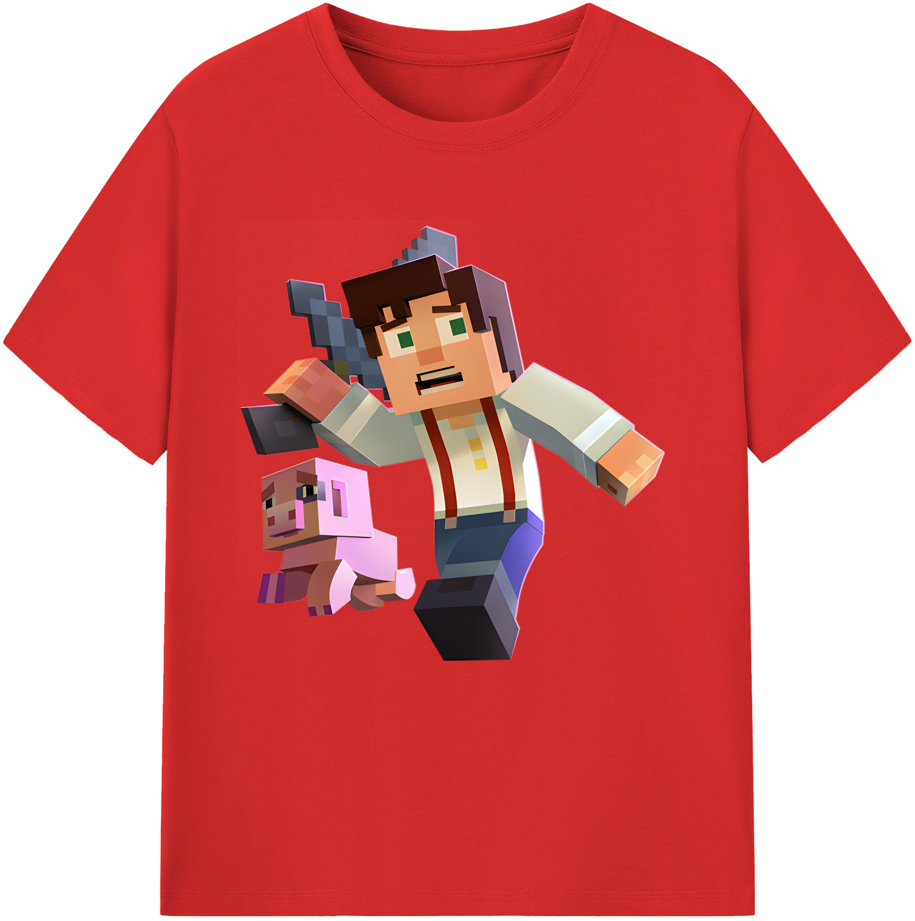 （画像用） マインクラフト ブロックの世界 Minecraft MC Block world レディースカジュアルプリントTシャツ（綿100％）