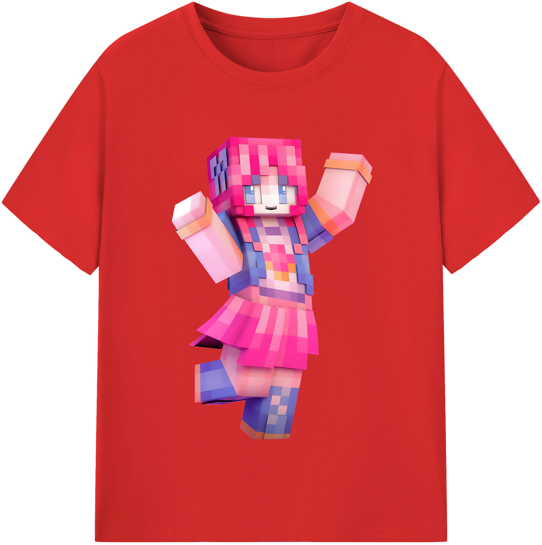 （画像用） マインクラフト ブロックの世界 Minecraft MC Block world レディースカジュアルプリントTシャツ（綿100％）