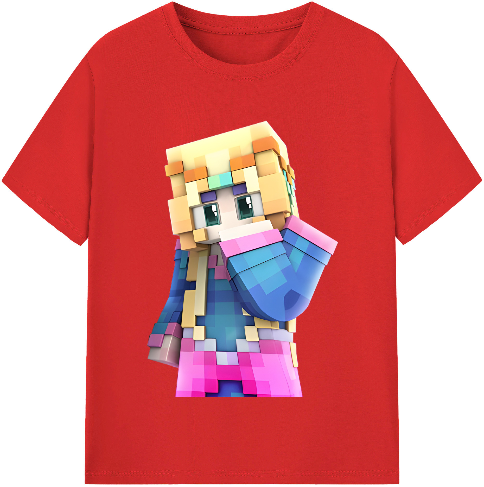 （画像用） マインクラフト ブロックの世界 Minecraft MC Block world レディースカジュアルプリントTシャツ（綿100％）