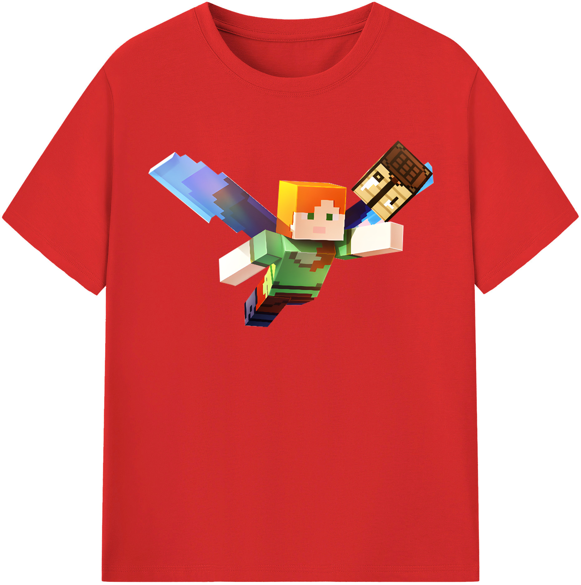 （画像用） マインクラフト ブロックの世界 Minecraft MC Block world レディースカジュアルプリントTシャツ（綿100％）