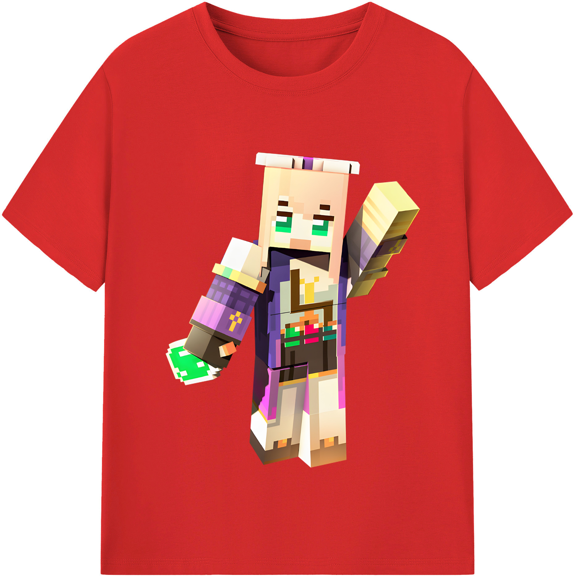 （画像用） マインクラフト ブロックの世界 Minecraft MC Block world レディースカジュアルプリントTシャツ（綿100％）