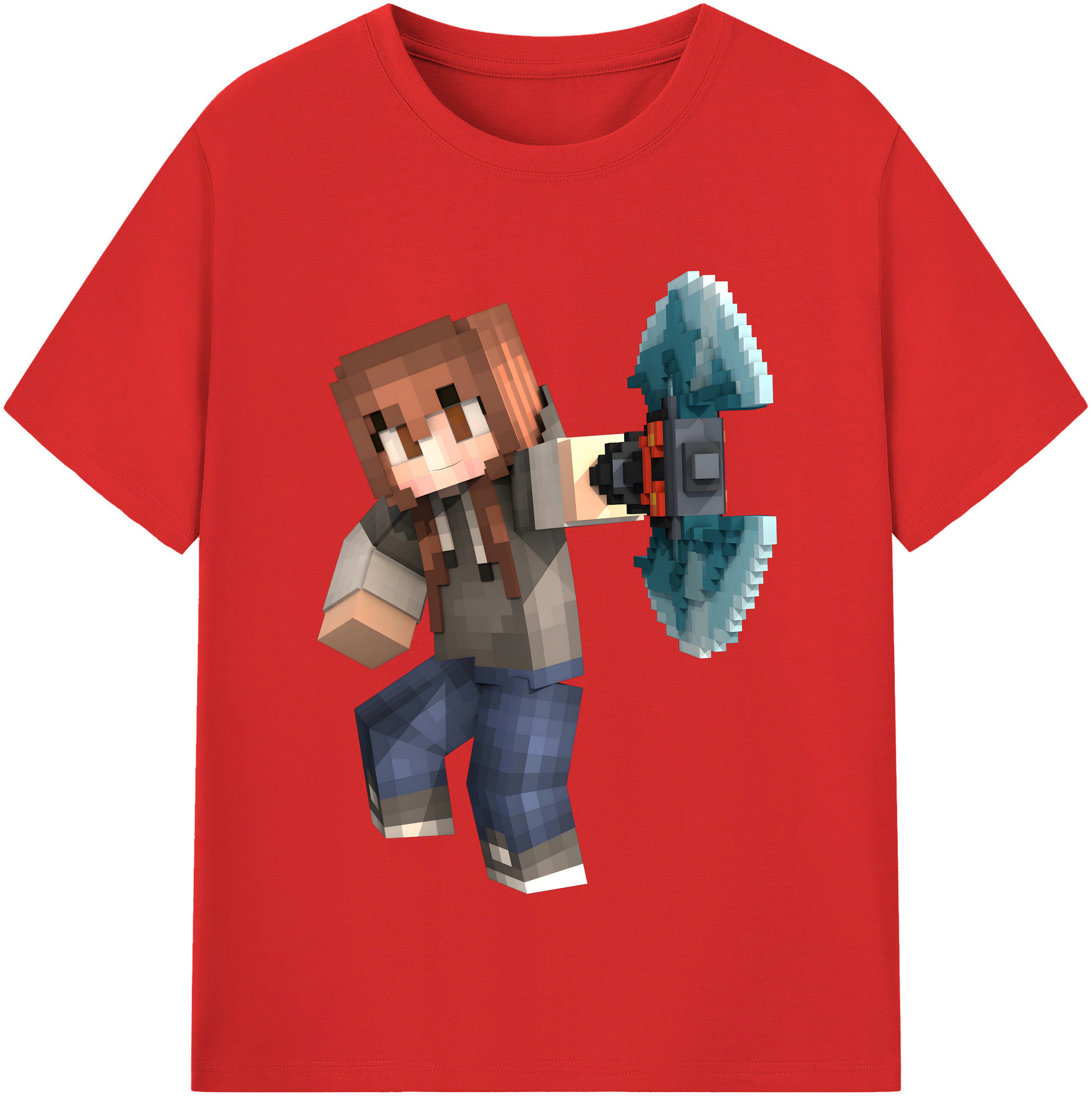 （画像用） マインクラフト ブロックの世界 Minecraft MC Block world レディースカジュアルプリントTシャツ（綿100％）