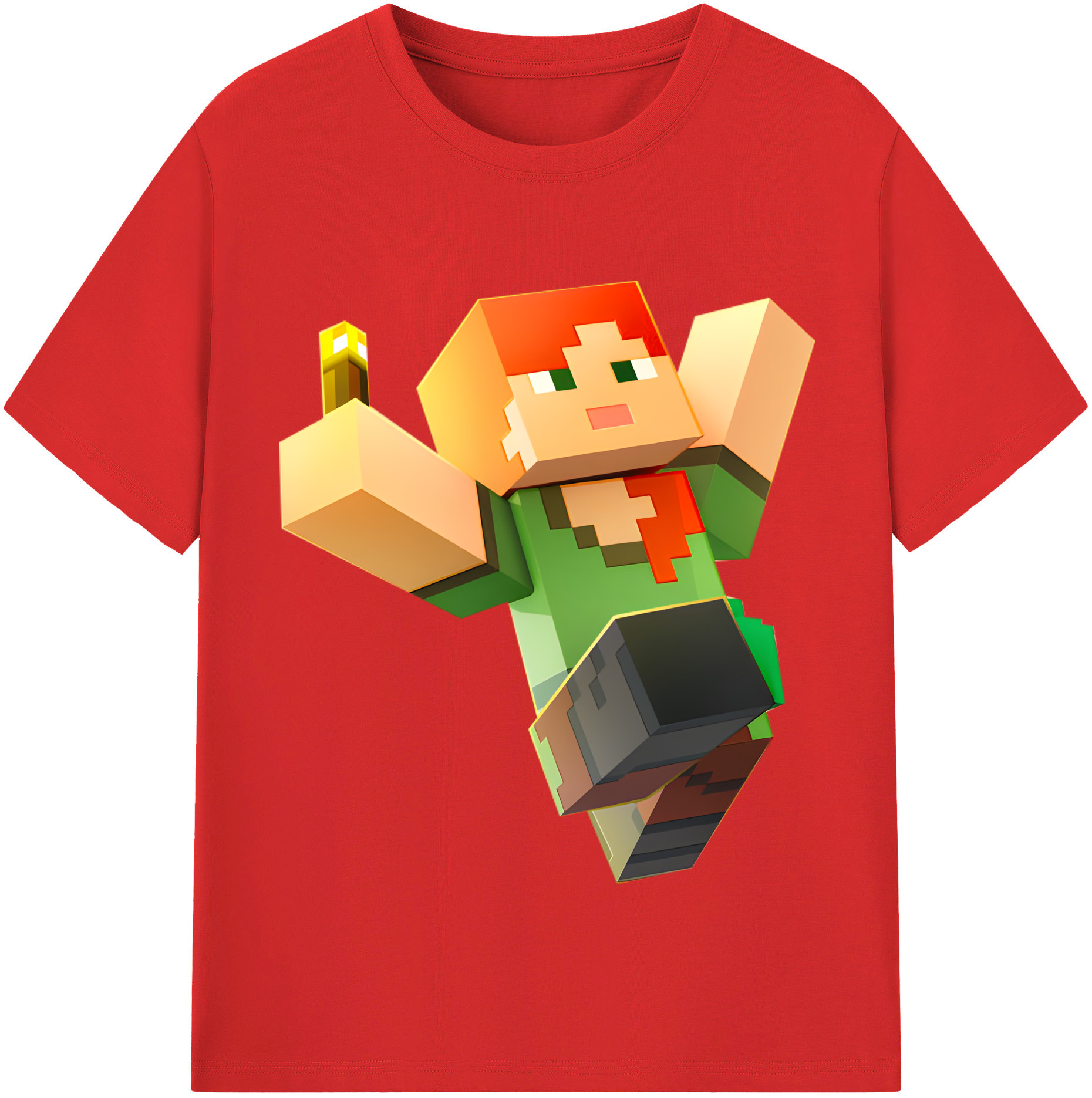 （画像用） マインクラフト ブロックの世界 Minecraft MC Block world レディースカジュアルプリントTシャツ（綿100％）