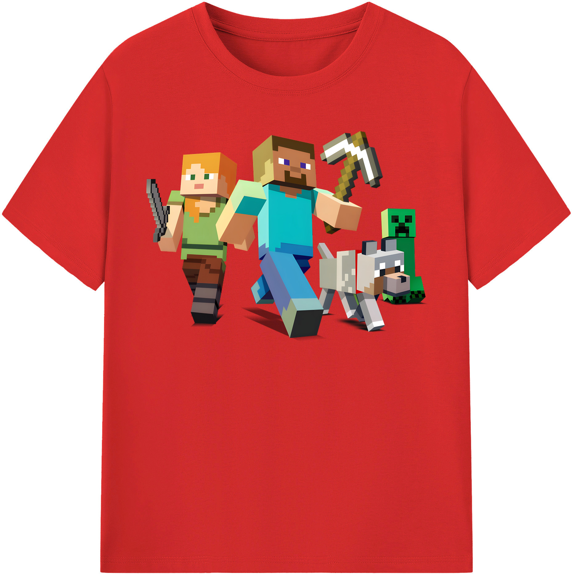 （画像用） マインクラフト ブロックの世界 Minecraft MC Block world レディースカジュアルプリントTシャツ（綿100％）