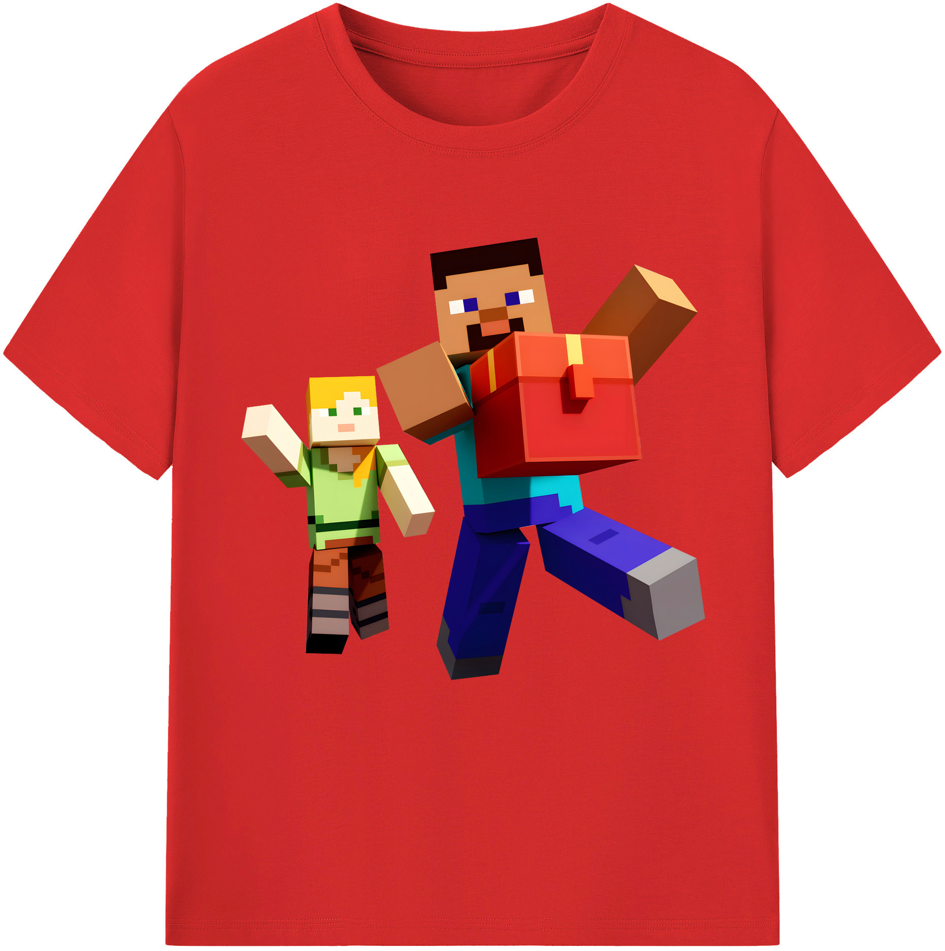 （画像用） マインクラフト ブロックの世界 Minecraft MC Block world レディースカジュアルプリントTシャツ（綿100％）