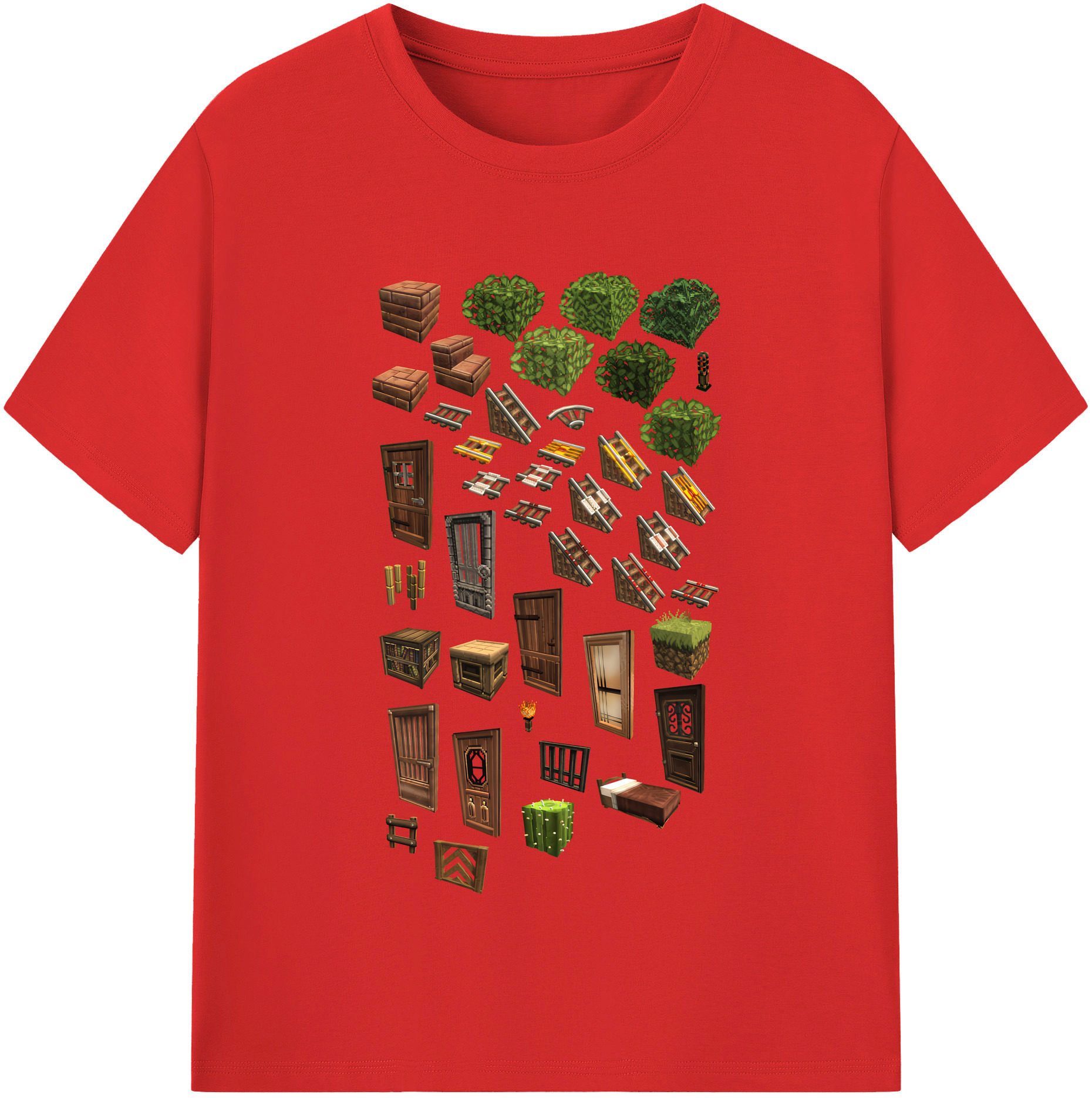 （画像用） マインクラフト ブロックの世界 Minecraft MC Block world レディースカジュアルプリントTシャツ（綿100％）