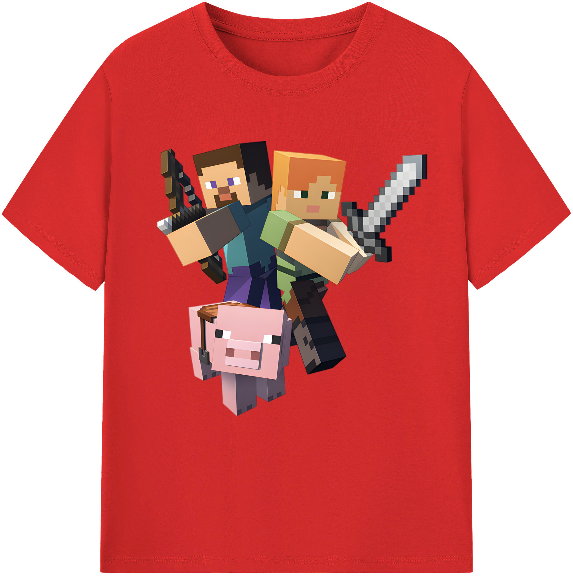 （画像用） マインクラフト ブロックの世界 Minecraft MC Block world レディースカジュアルプリントTシャツ（綿100％）