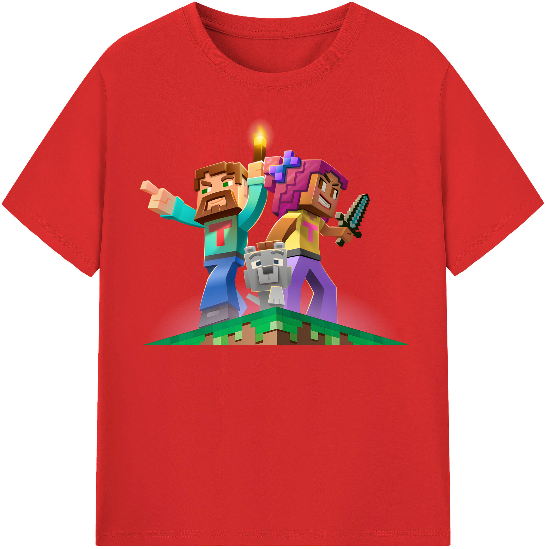（画像用） マインクラフト ブロックの世界 Minecraft MC Block world レディースカジュアルプリントTシャツ（綿100％）