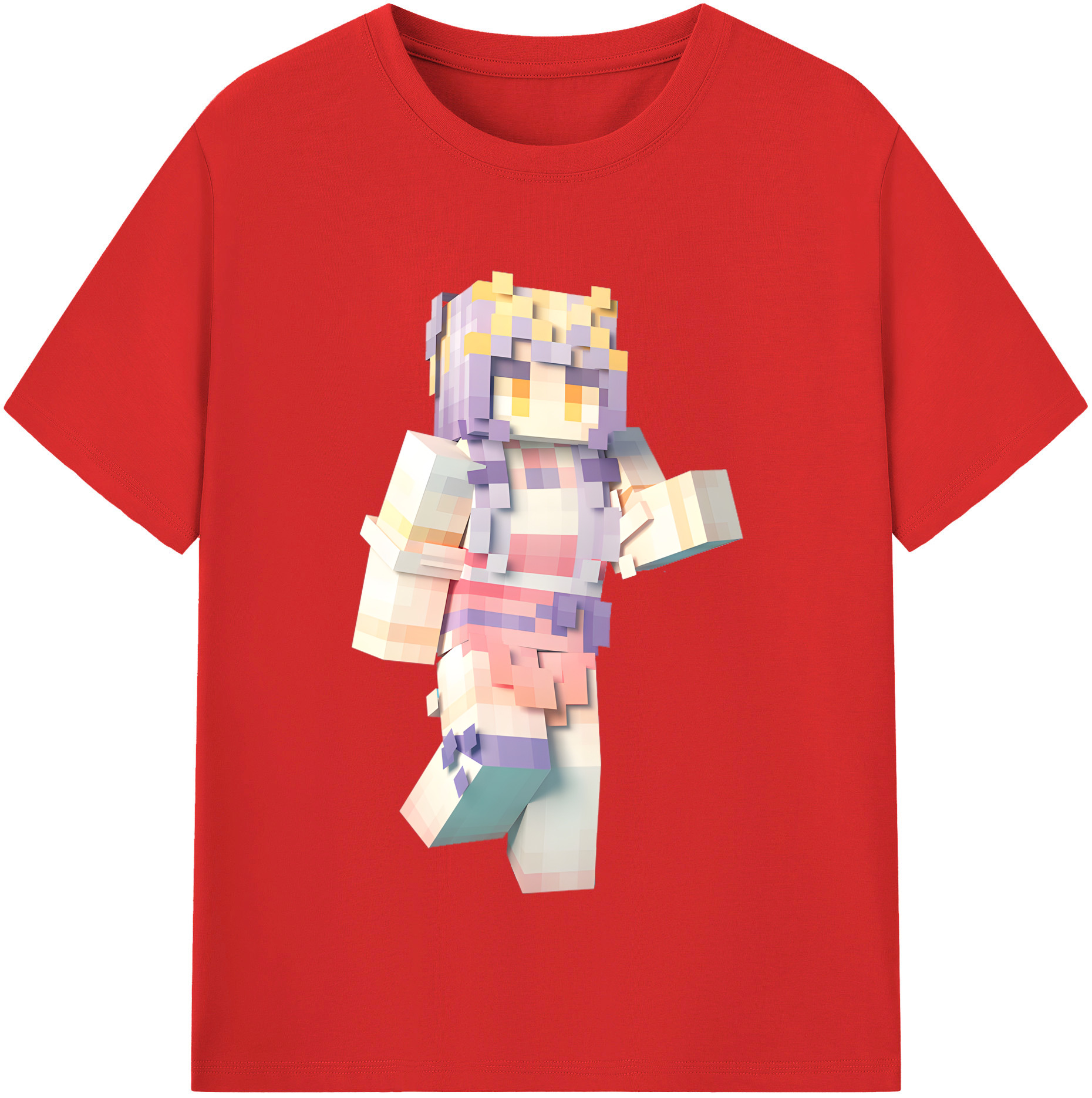 （画像用） マインクラフト ブロックの世界 Minecraft MC Block world レディースカジュアルプリントTシャツ（綿100％）
