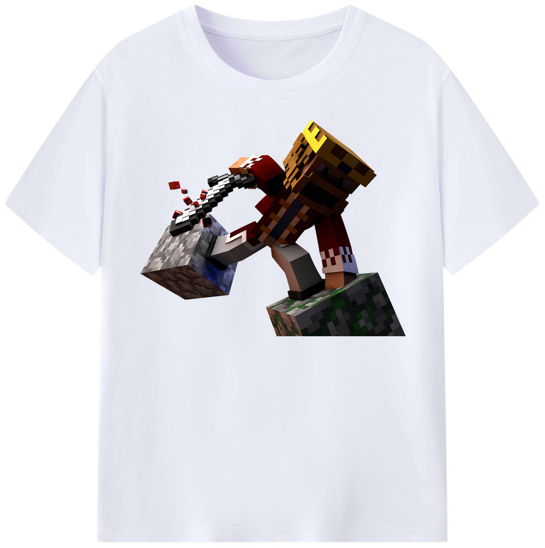 （画像用） マインクラフト ブロックの世界 Minecraft MC Block world レディースカジュアルプリントTシャツ（綿100％）