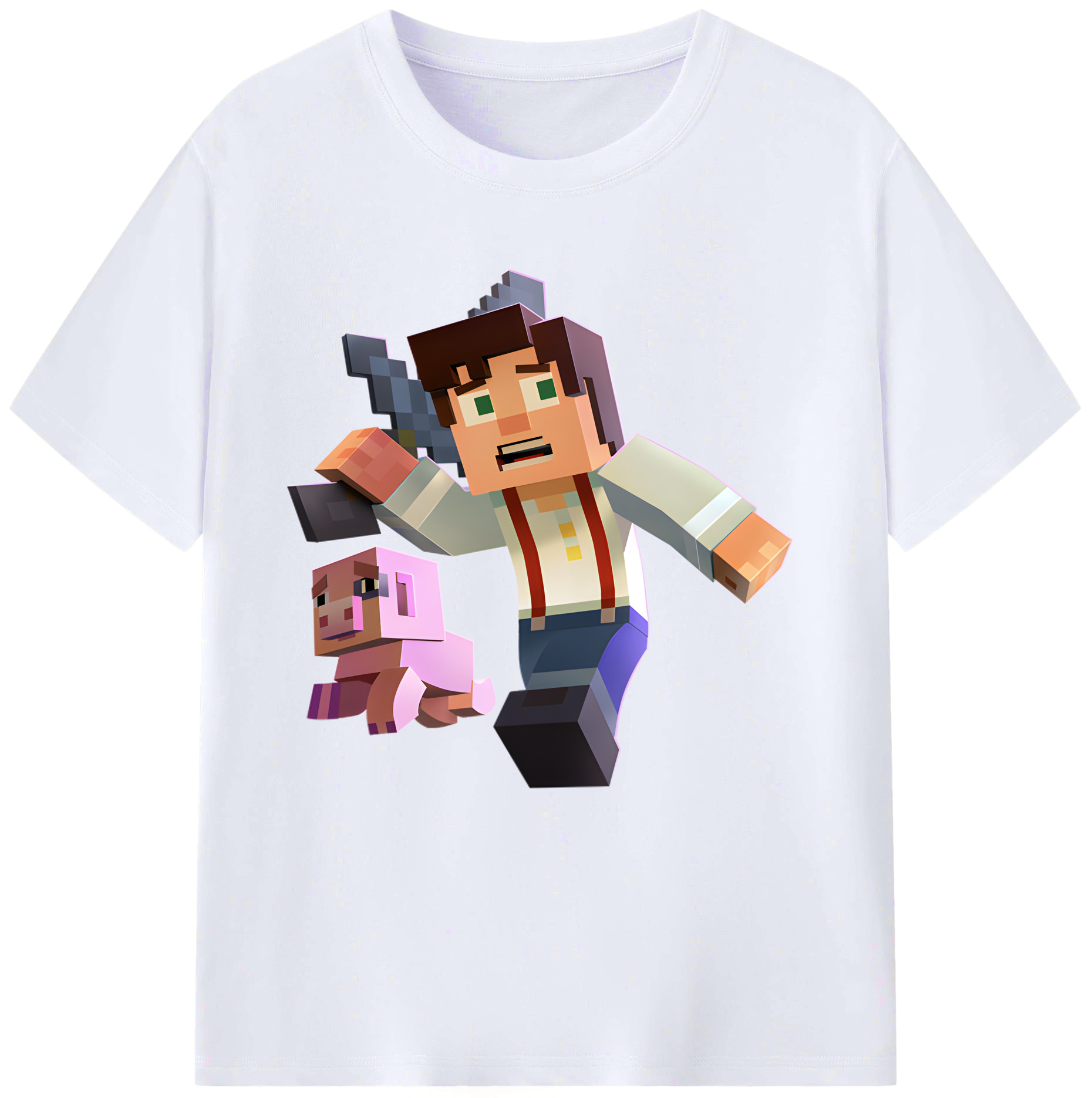 （画像用） マインクラフト ブロックの世界 Minecraft MC Block world レディースカジュアルプリントTシャツ（綿100％）