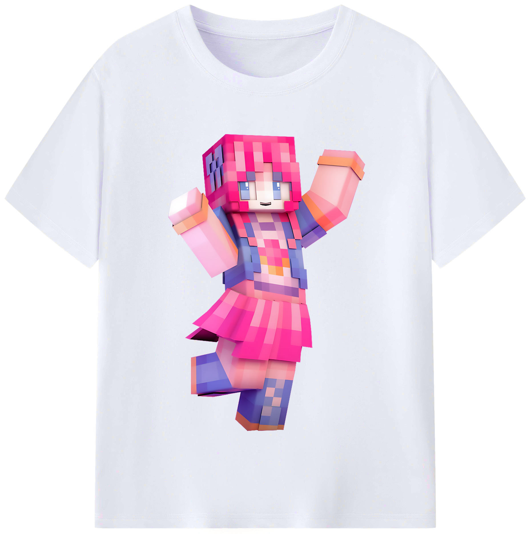 （画像用） マインクラフト ブロックの世界 Minecraft MC Block world レディースカジュアルプリントTシャツ（綿100％）