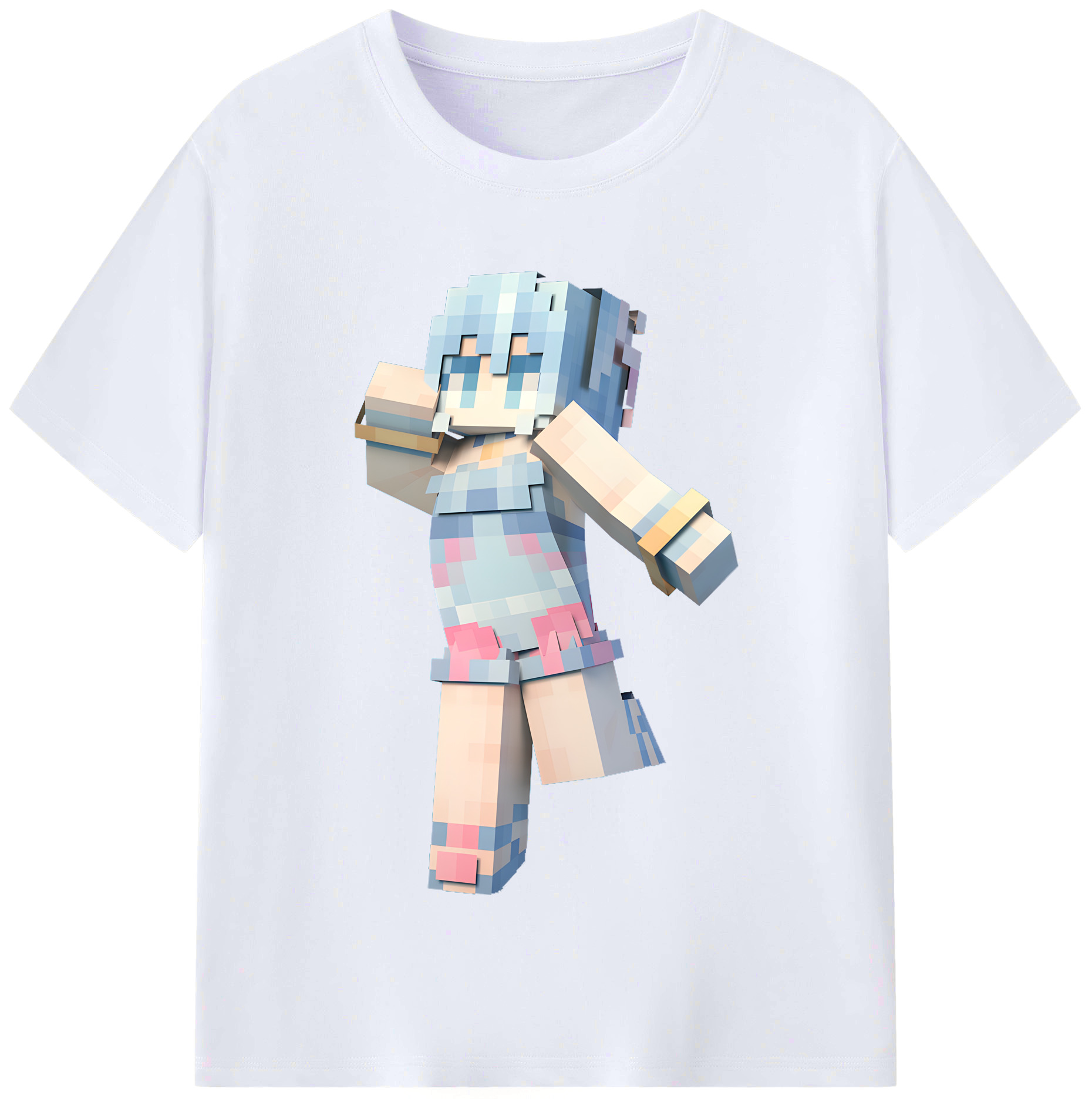 （画像用） マインクラフト ブロックの世界 Minecraft MC Block world レディースカジュアルプリントTシャツ（綿100％）