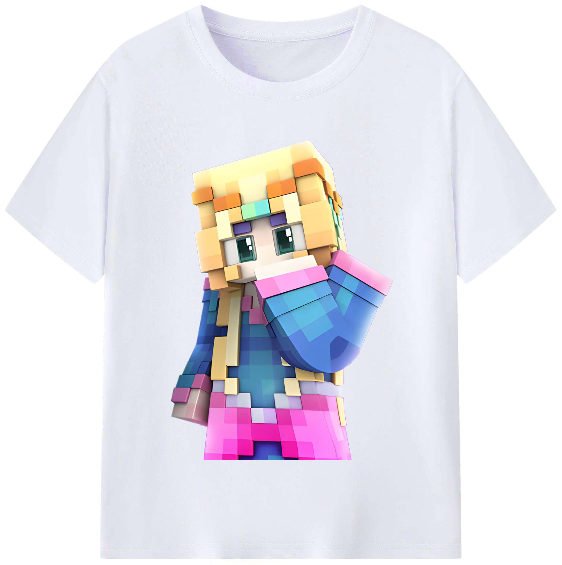 （画像用） マインクラフト ブロックの世界 Minecraft MC Block world レディースカジュアルプリントTシャツ（綿100％）
