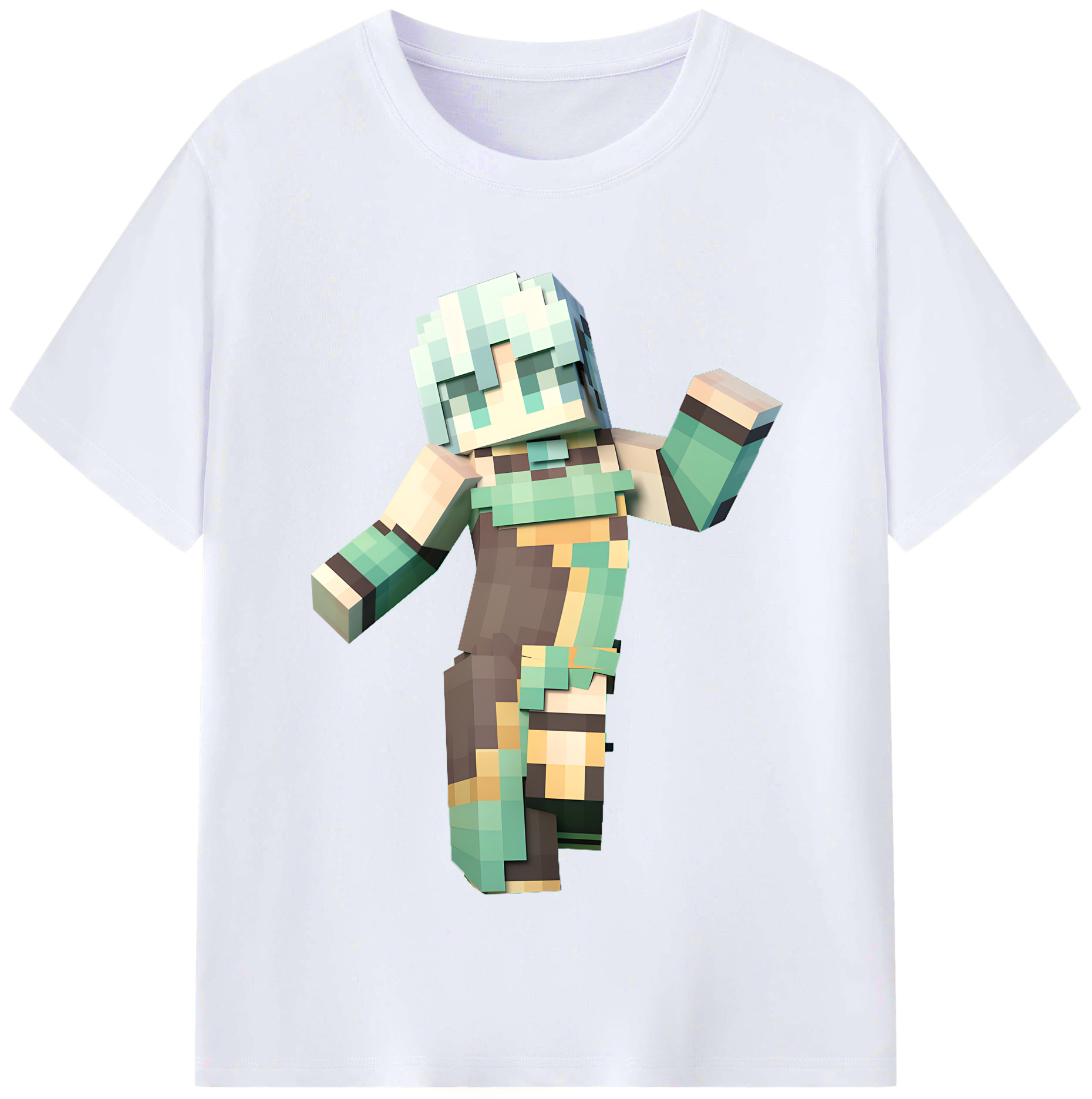 （画像用） マインクラフト ブロックの世界 Minecraft MC Block world レディースカジュアルプリントTシャツ（綿100％）
