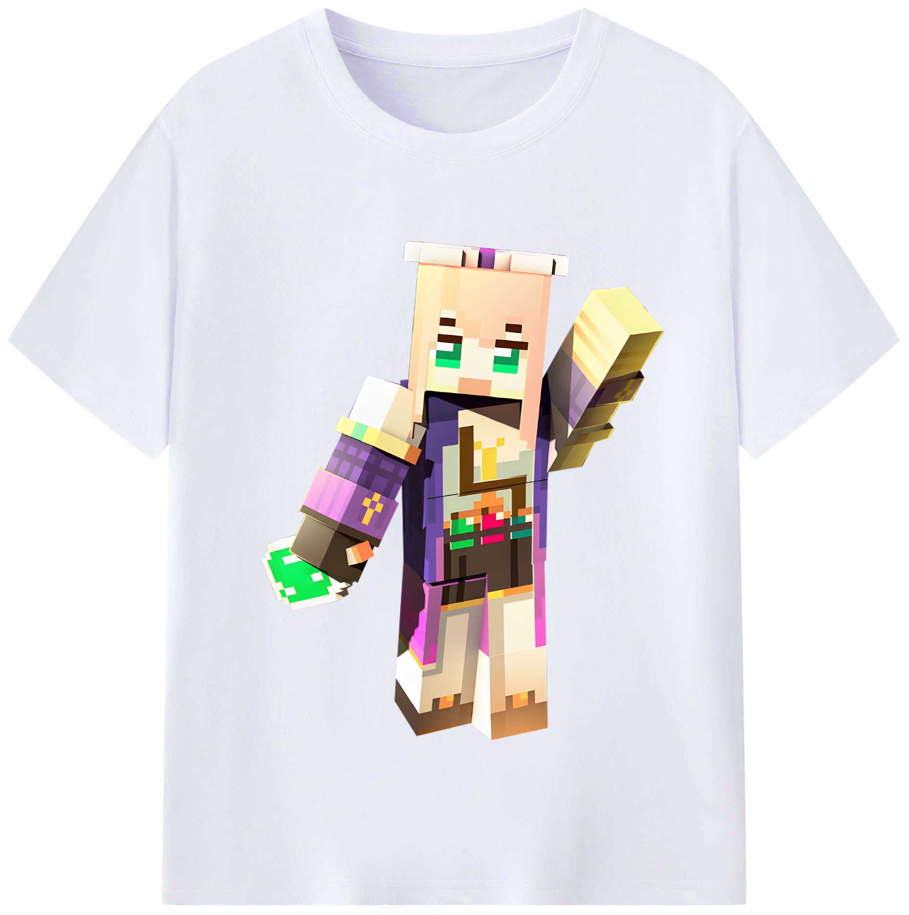 （画像用） マインクラフト ブロックの世界 Minecraft MC Block world レディースカジュアルプリントTシャツ（綿100％）