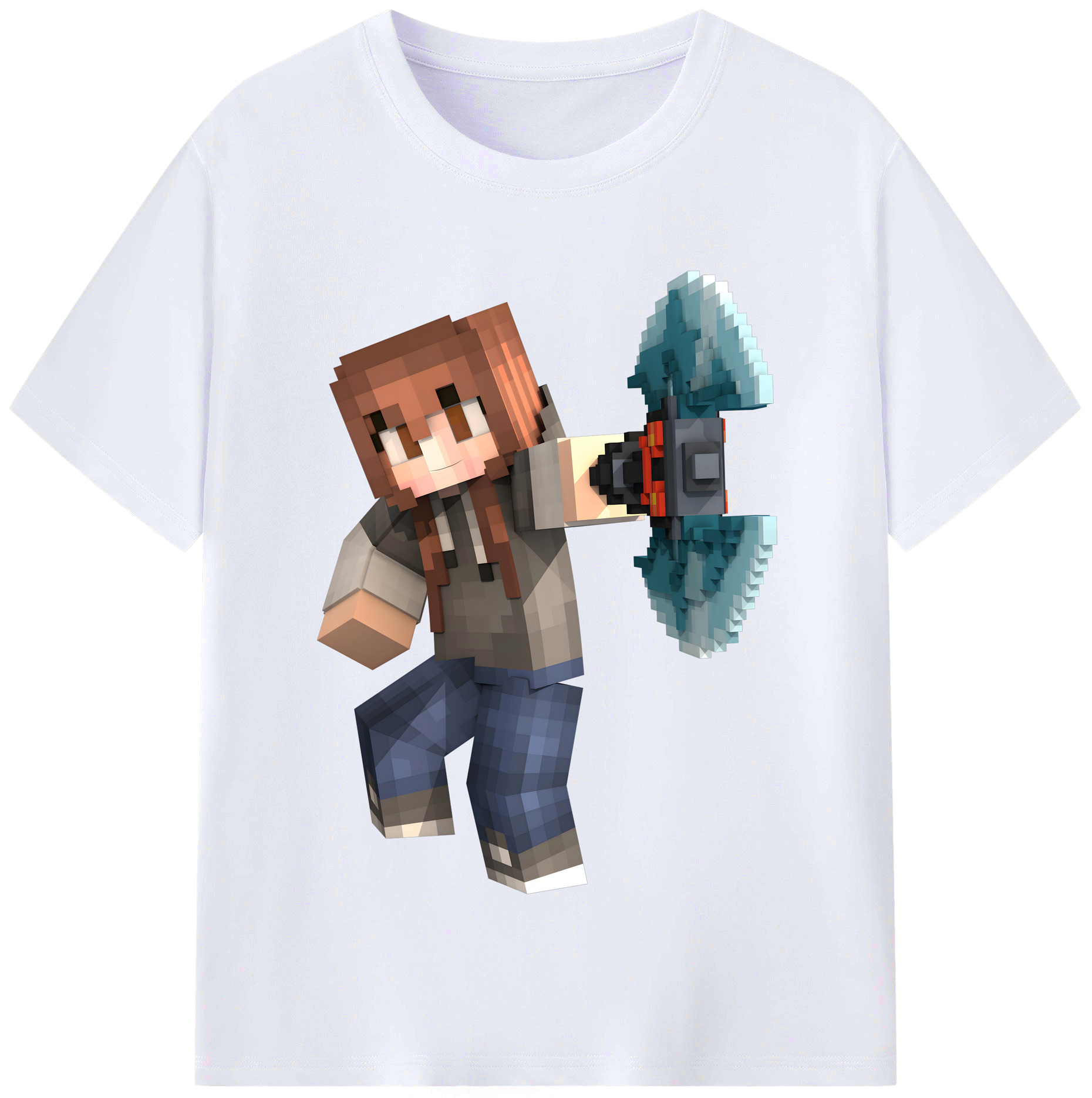 （画像用） マインクラフト ブロックの世界 Minecraft MC Block world レディースカジュアルプリントTシャツ（綿100％）