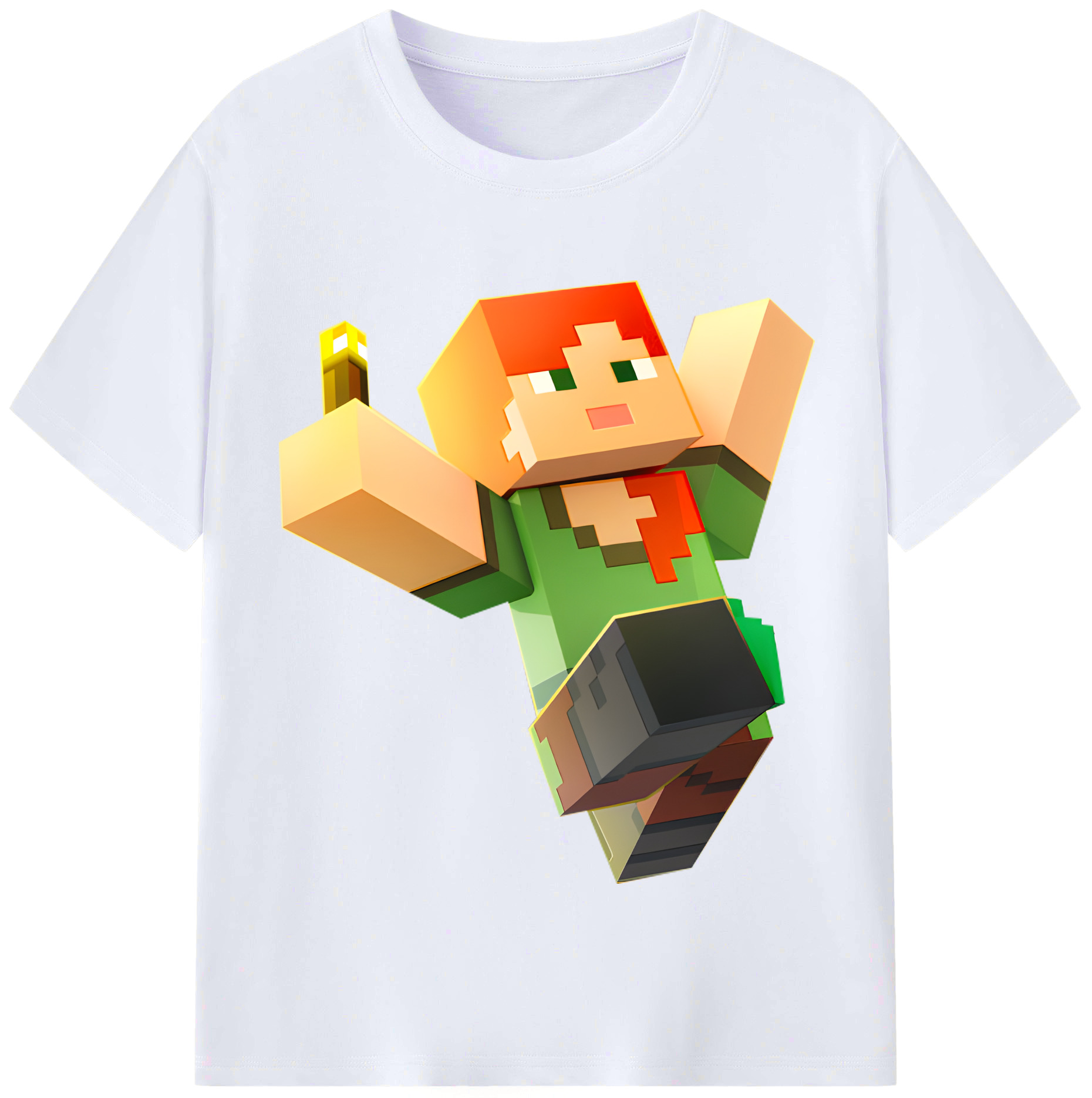 （画像用） マインクラフト ブロックの世界 Minecraft MC Block world レディースカジュアルプリントTシャツ（綿100％）