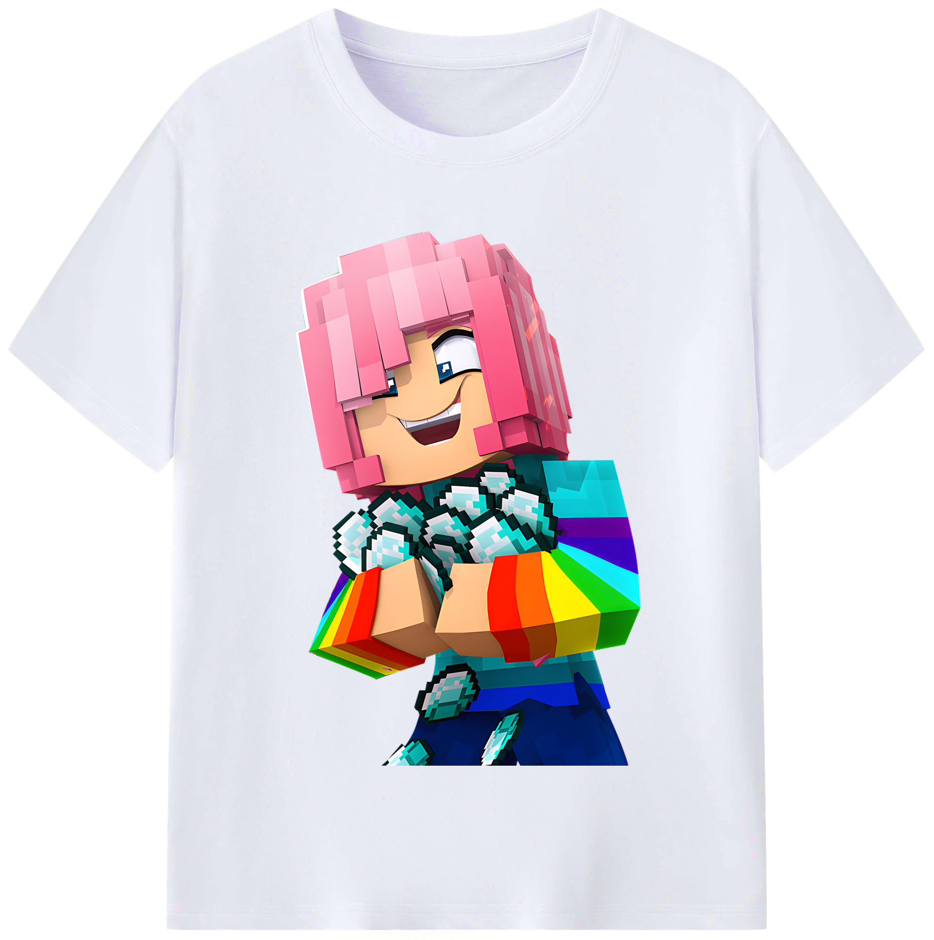 （画像用） マインクラフト ブロックの世界 Minecraft MC Block world レディースカジュアルプリントTシャツ（綿100％）