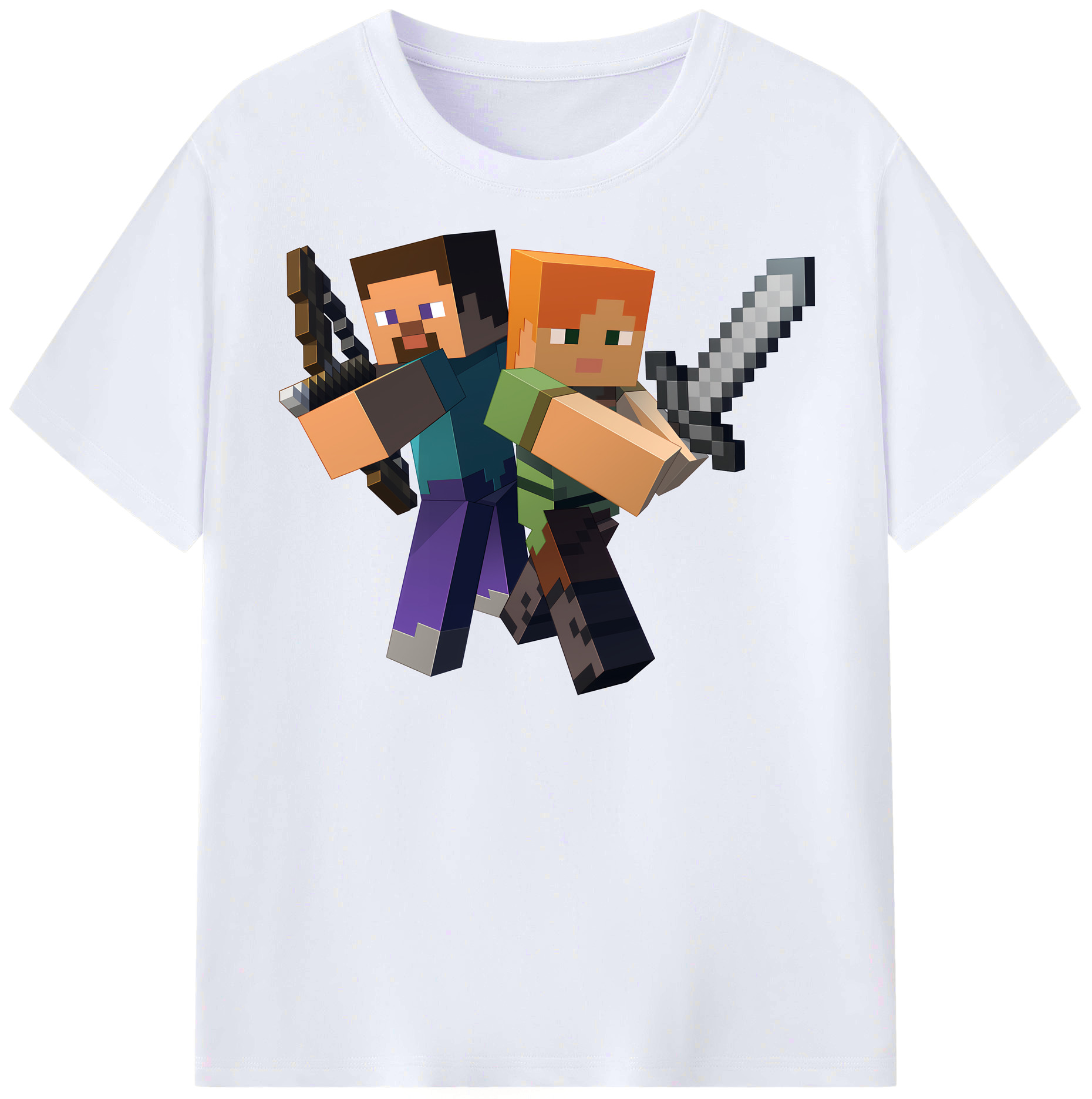 （画像用） マインクラフト ブロックの世界 Minecraft MC Block world レディースカジュアルプリントTシャツ（綿100％）
