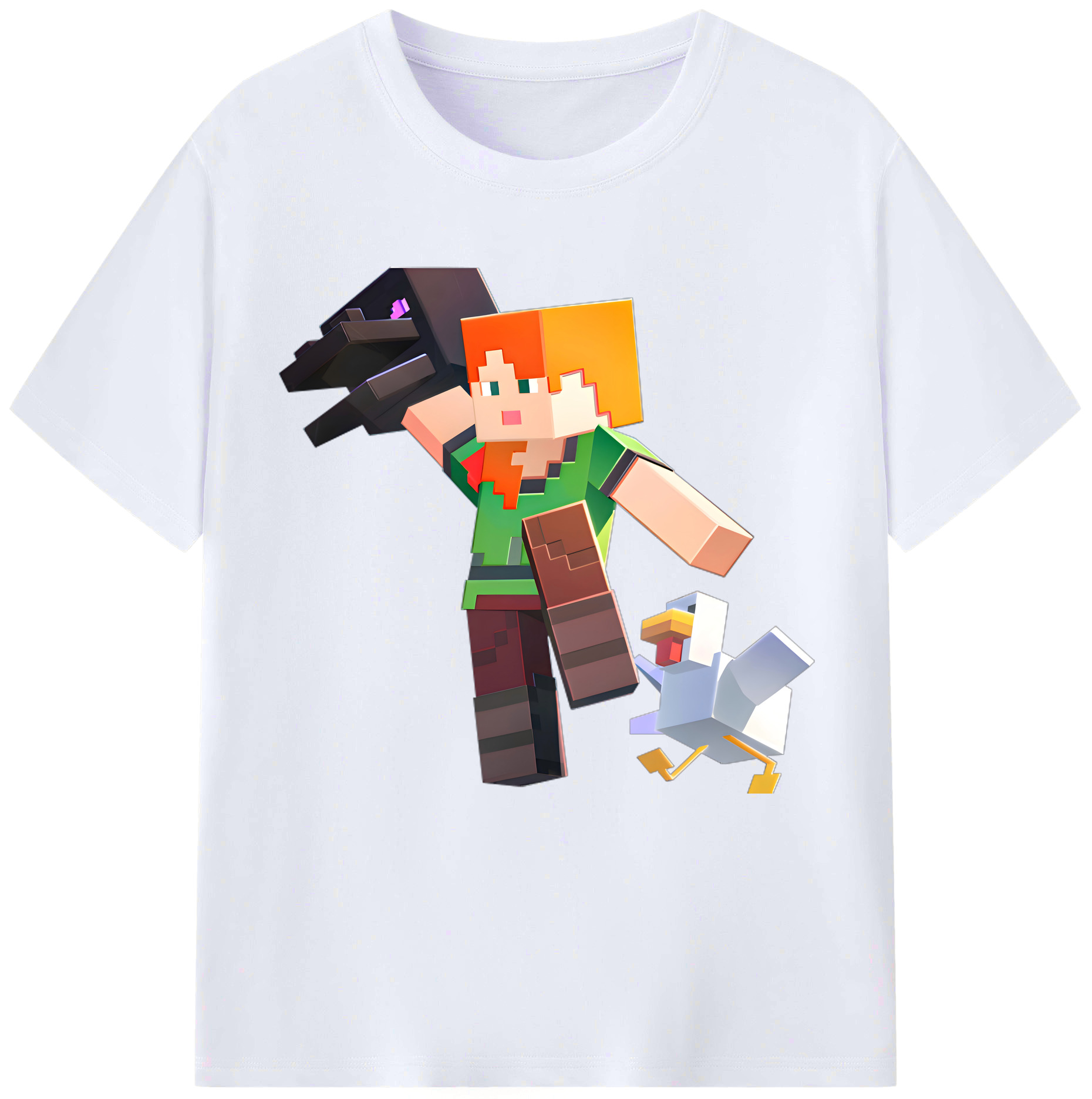 （画像用） マインクラフト ブロックの世界 Minecraft MC Block world レディースカジュアルプリントTシャツ（綿100％）