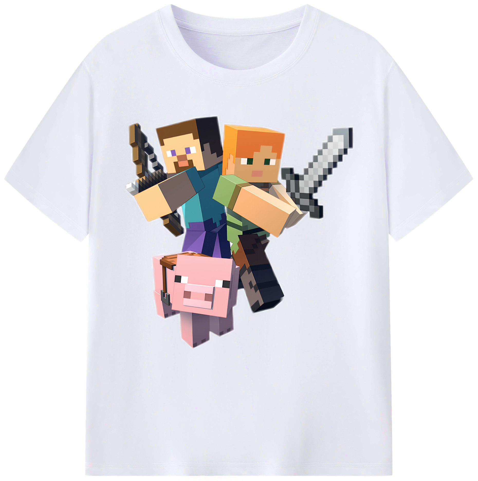 （画像用） マインクラフト ブロックの世界 Minecraft MC Block world レディースカジュアルプリントTシャツ（綿100％）