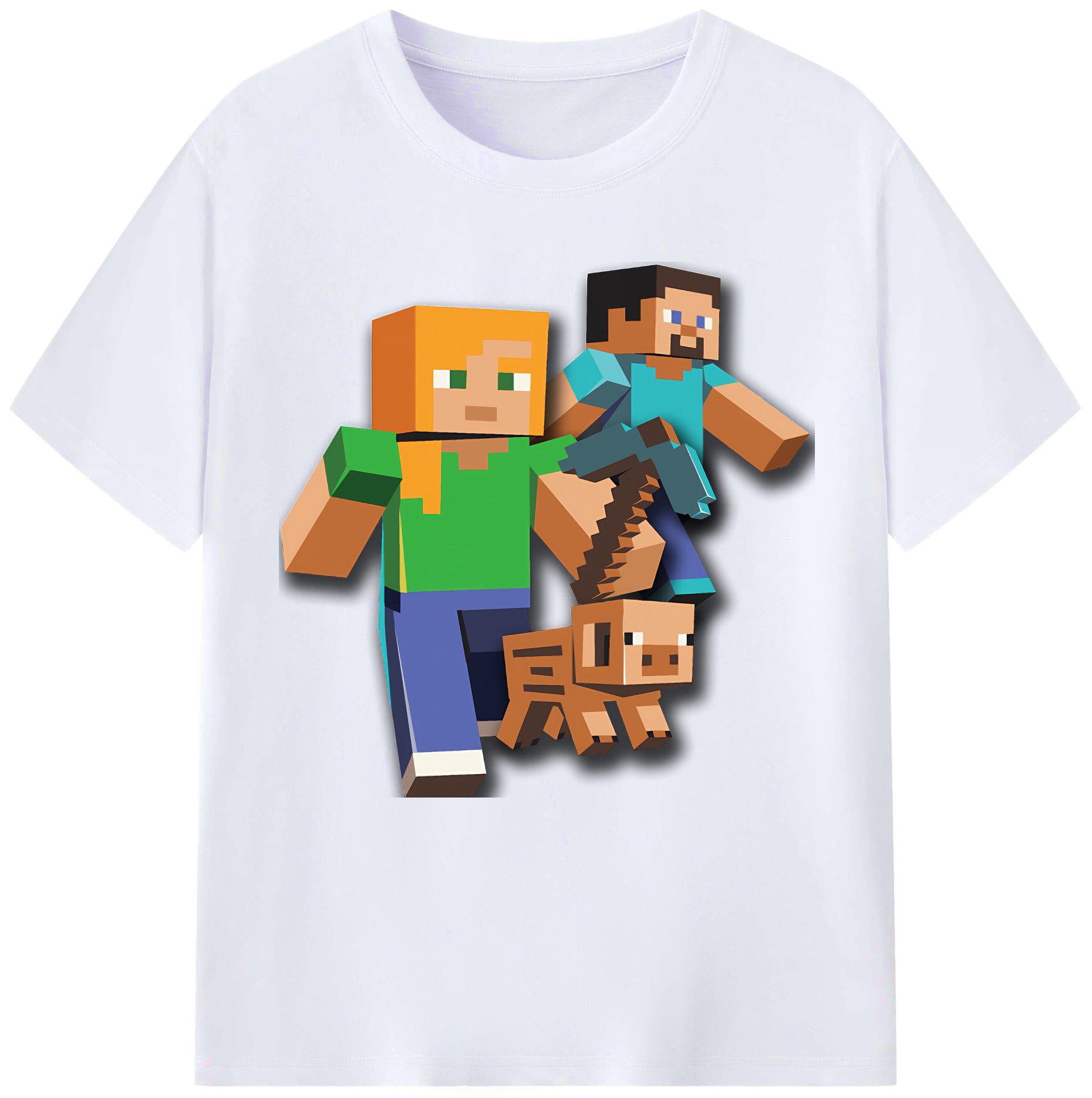 （画像用） マインクラフト ブロックの世界 Minecraft MC Block world レディースカジュアルプリントTシャツ（綿100％）