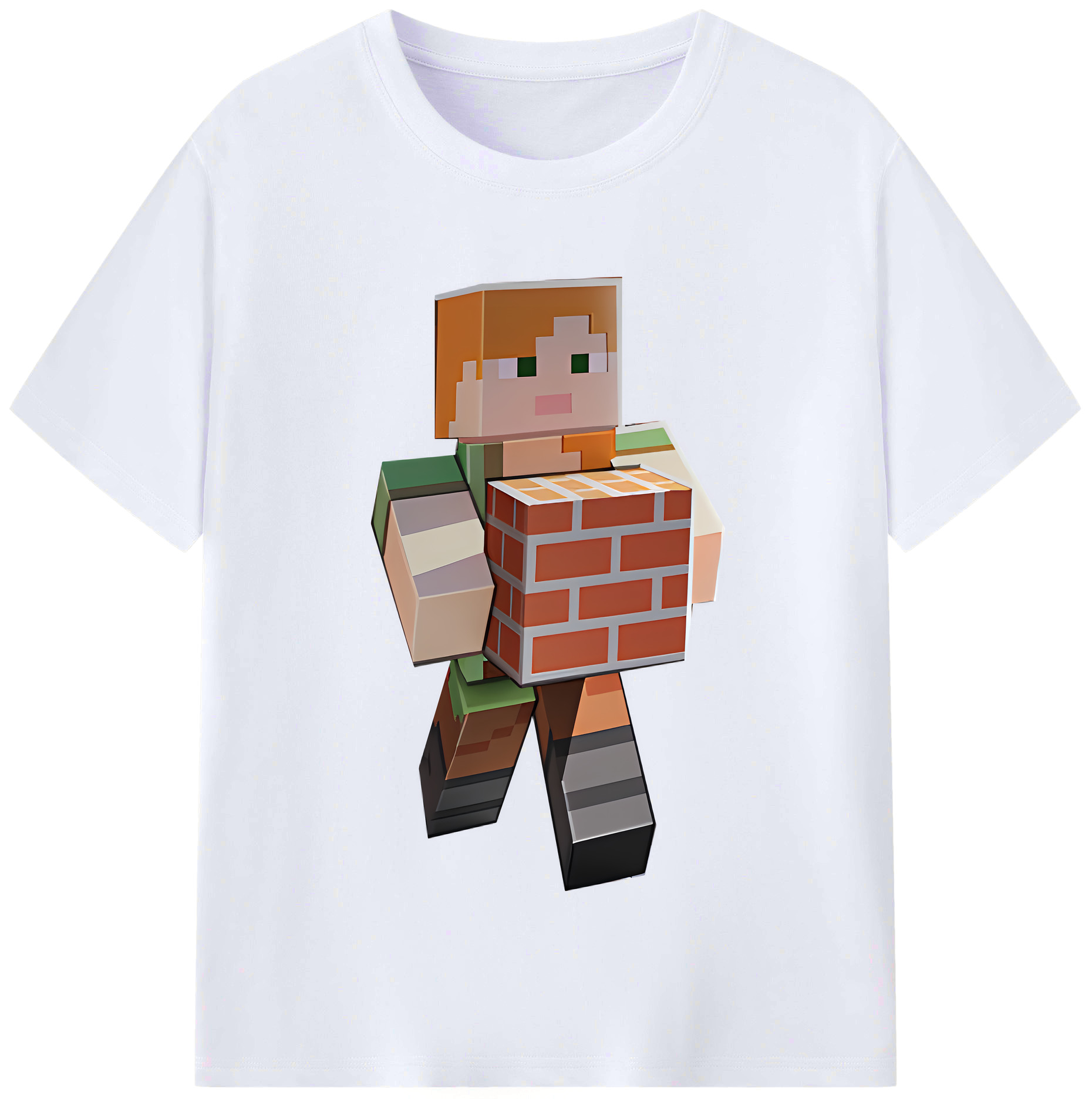 （画像用） マインクラフト ブロックの世界 Minecraft MC Block world レディースカジュアルプリントTシャツ（綿100％）