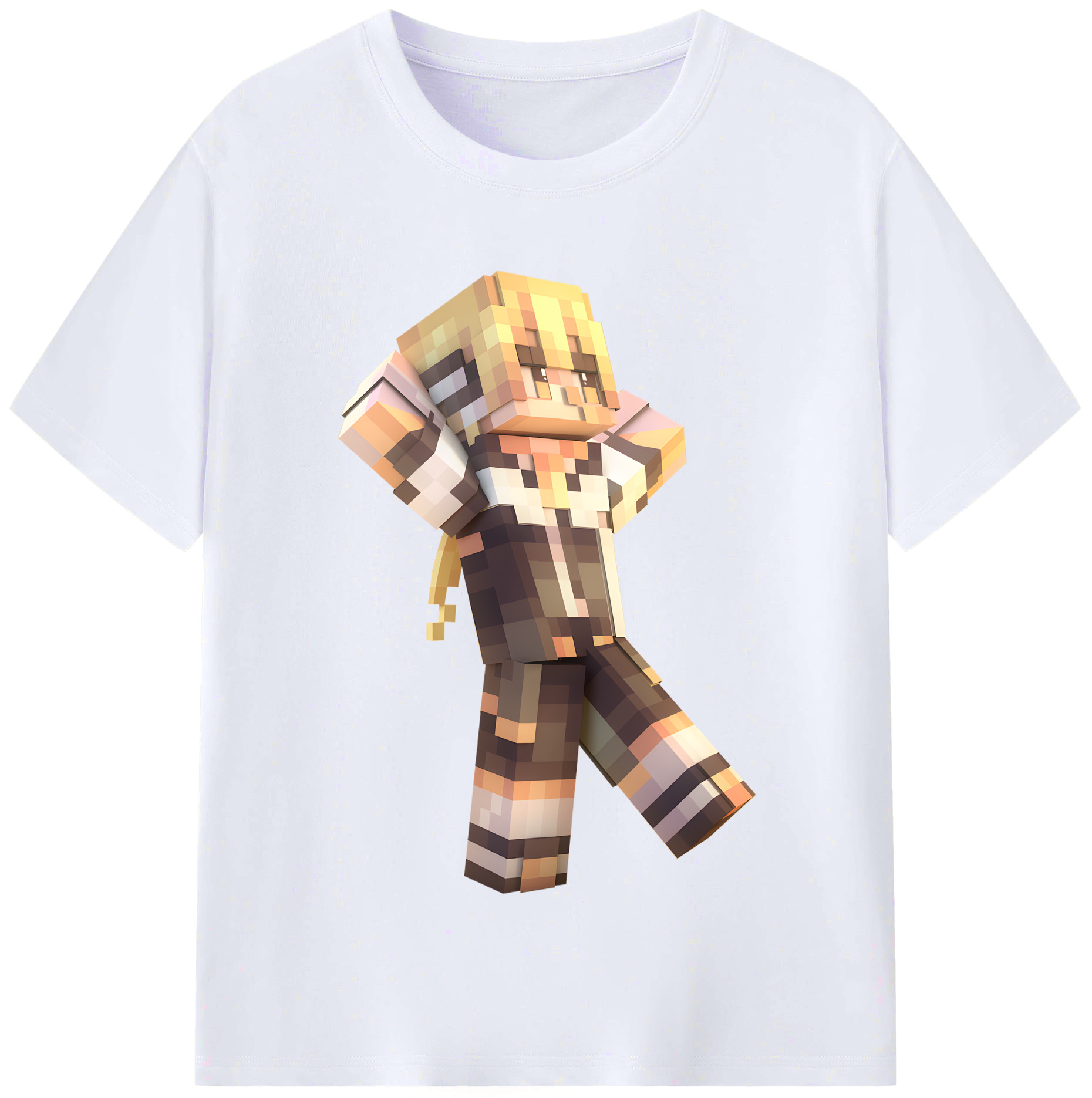 （画像用） マインクラフト ブロックの世界 Minecraft MC Block world レディースカジュアルプリントTシャツ（綿100％）