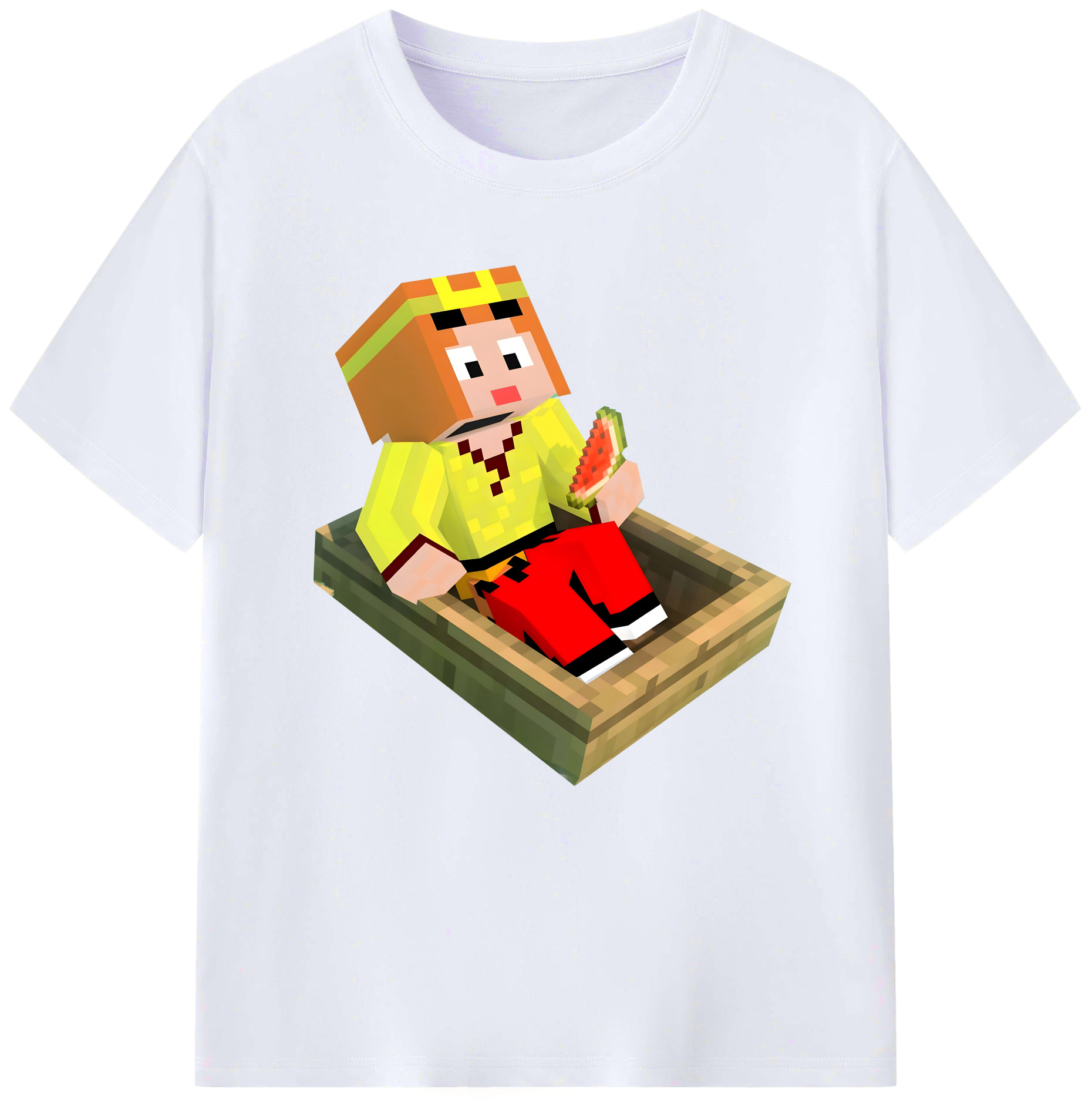 （画像用） マインクラフト ブロックの世界 Minecraft MC Block world レディースカジュアルプリントTシャツ（綿100％）