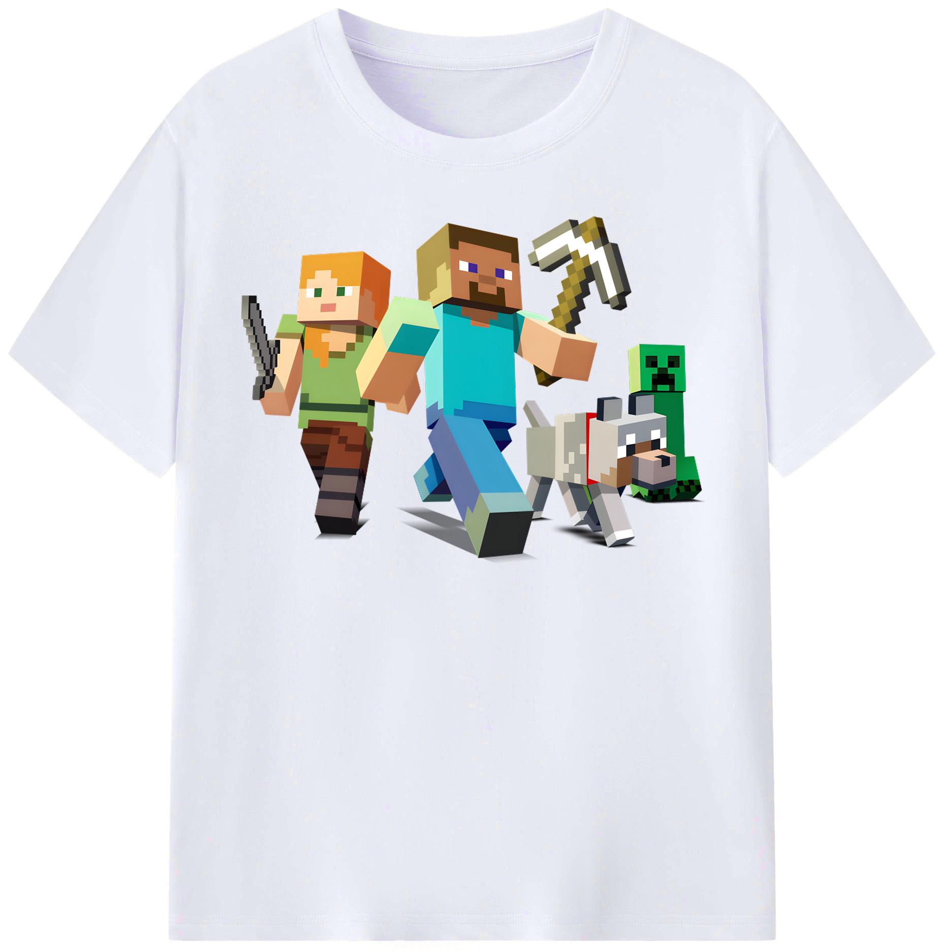 （画像用） マインクラフト ブロックの世界 Minecraft MC Block world レディースカジュアルプリントTシャツ（綿100％）
