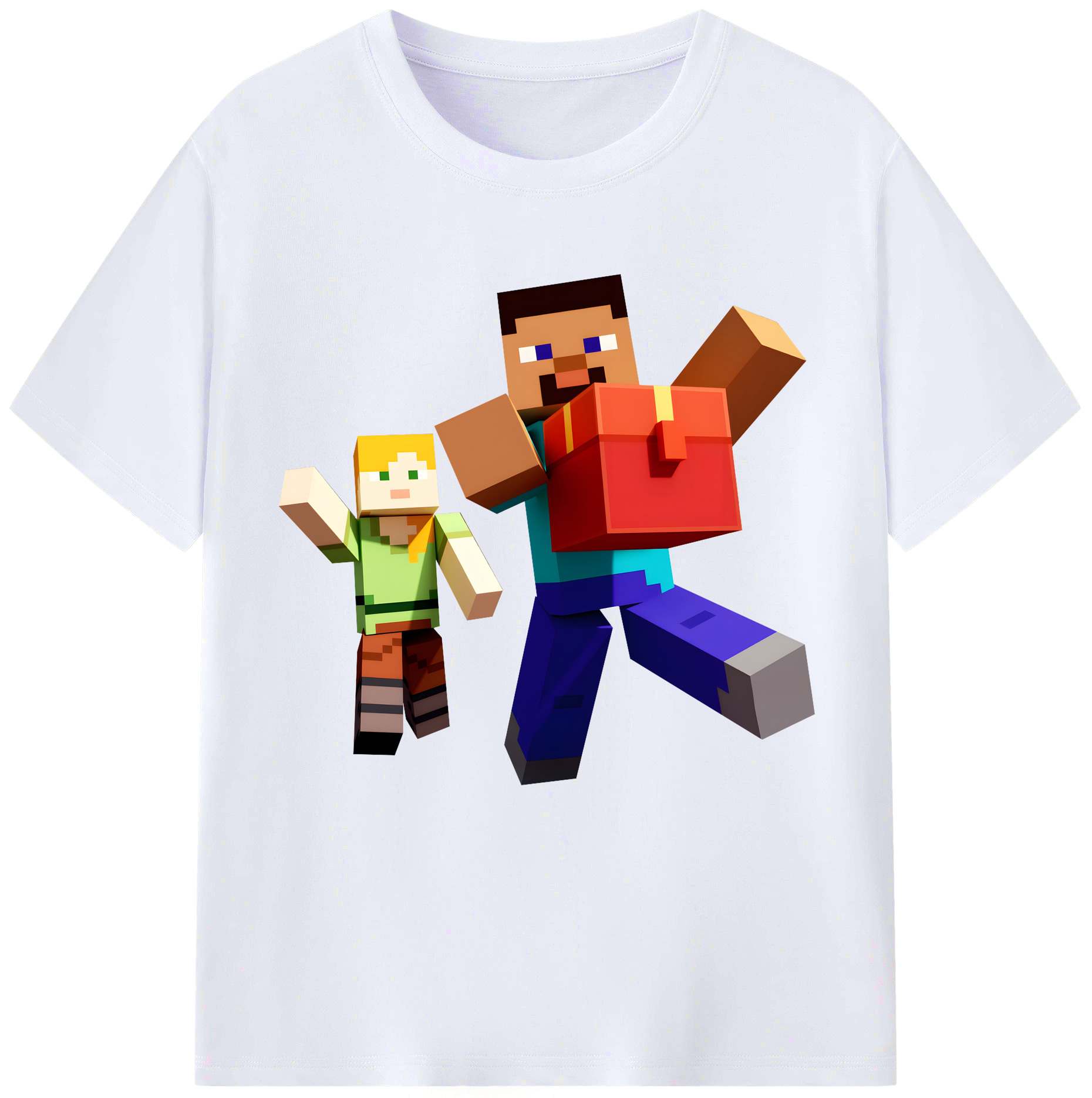 （画像用） マインクラフト ブロックの世界 Minecraft MC Block world レディースカジュアルプリントTシャツ（綿100％）