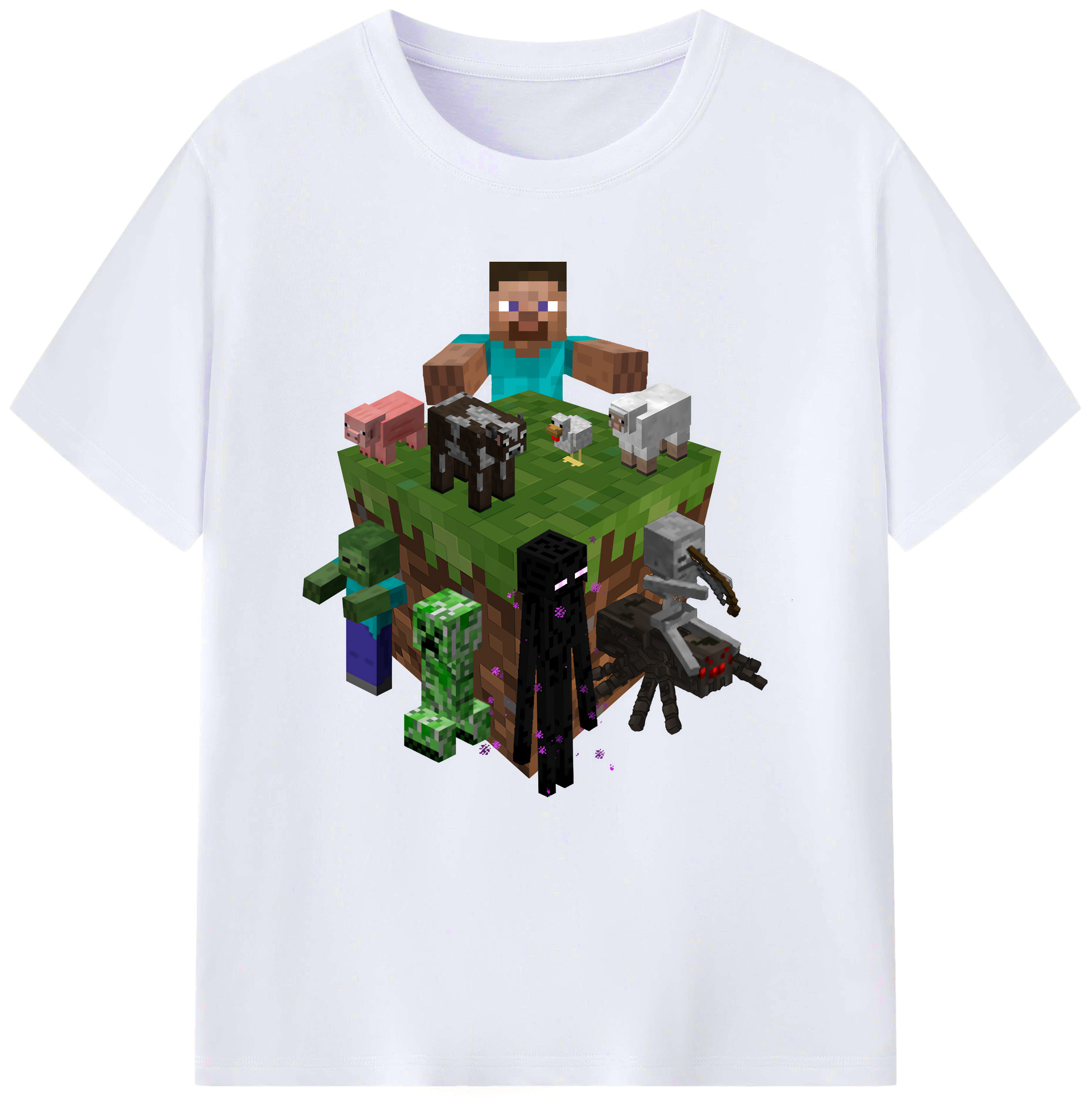 （画像用） マインクラフト ブロックの世界 Minecraft MC Block world レディースカジュアルプリントTシャツ（綿100％）