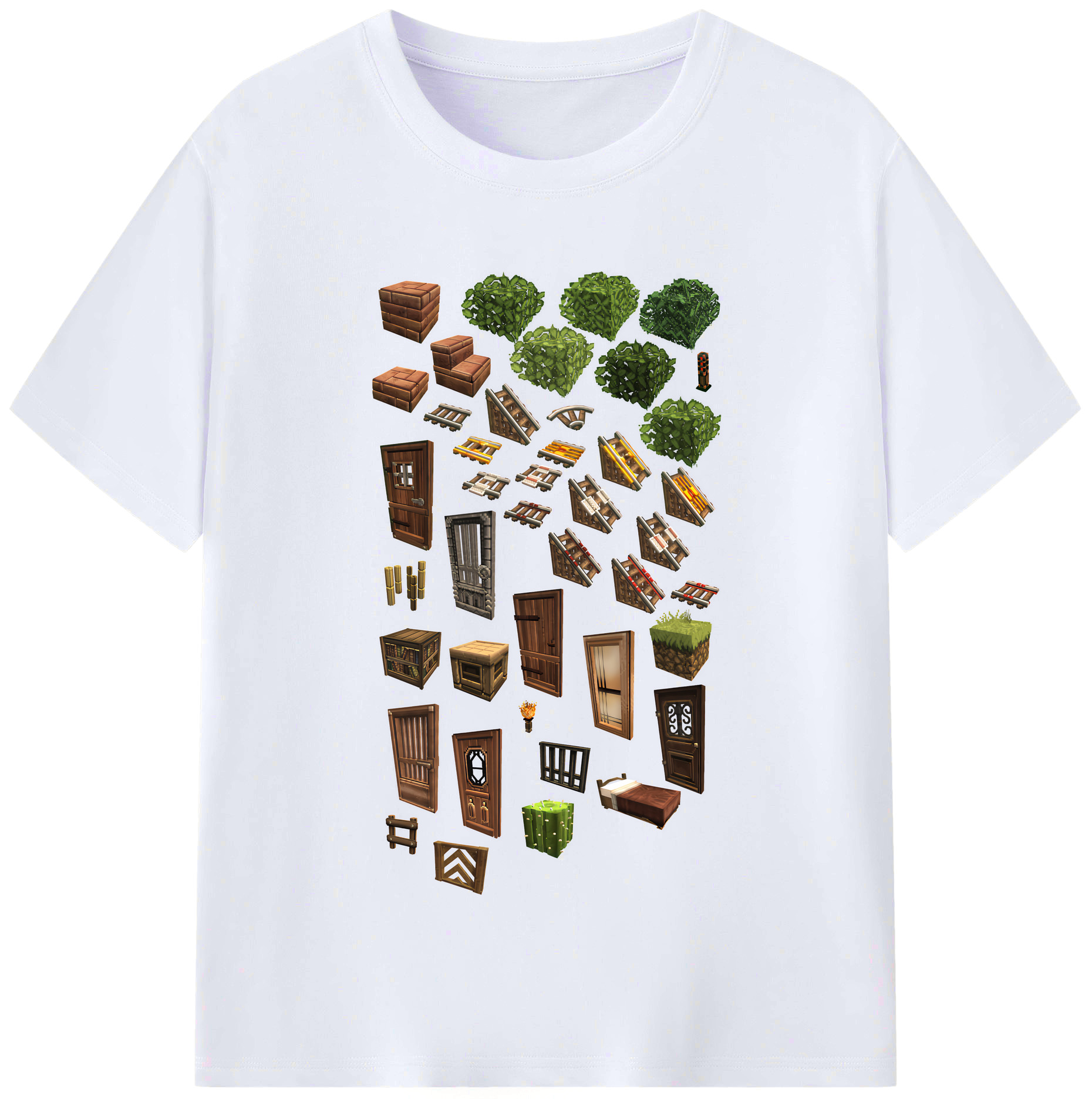 （画像用） マインクラフト ブロックの世界 Minecraft MC Block world レディースカジュアルプリントTシャツ（綿100％）