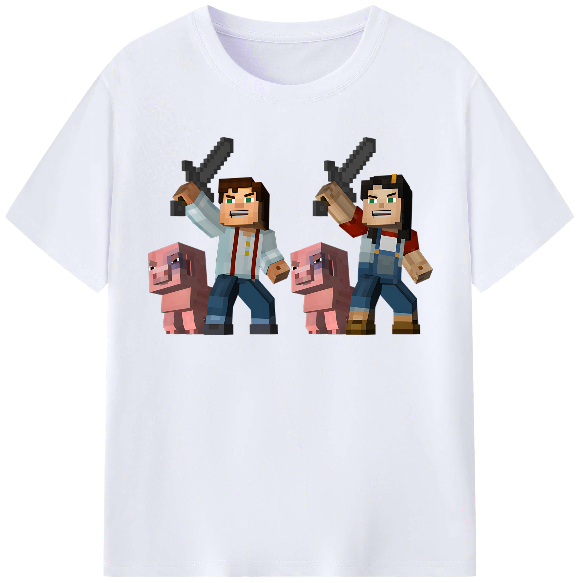 （画像用） マインクラフト ブロックの世界 Minecraft MC Block world レディースカジュアルプリントTシャツ（綿100％）