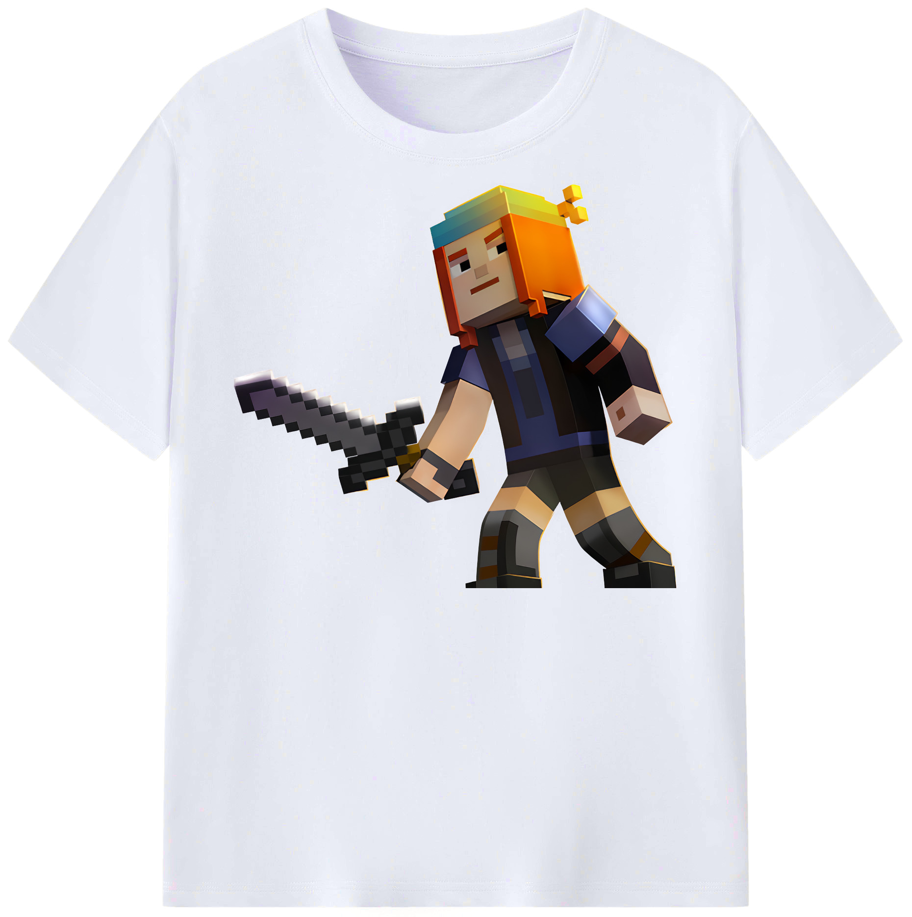 （画像用） マインクラフト ブロックの世界 Minecraft MC Block world レディースカジュアルプリントTシャツ（綿100％）
