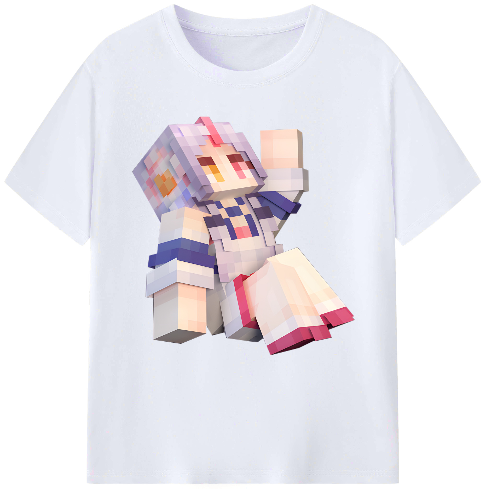 （画像用） マインクラフト ブロックの世界 Minecraft MC Block world レディースカジュアルプリントTシャツ（綿100％）