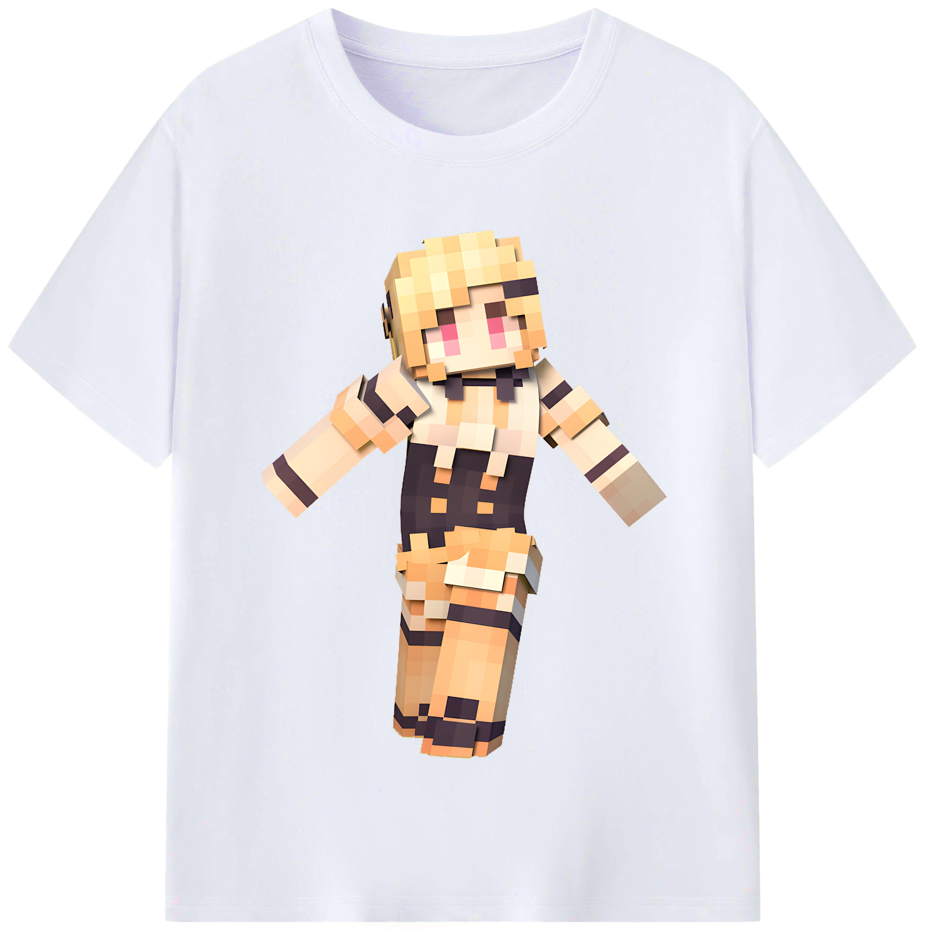 （画像用） マインクラフト ブロックの世界 Minecraft MC Block world レディースカジュアルプリントTシャツ（綿100％）