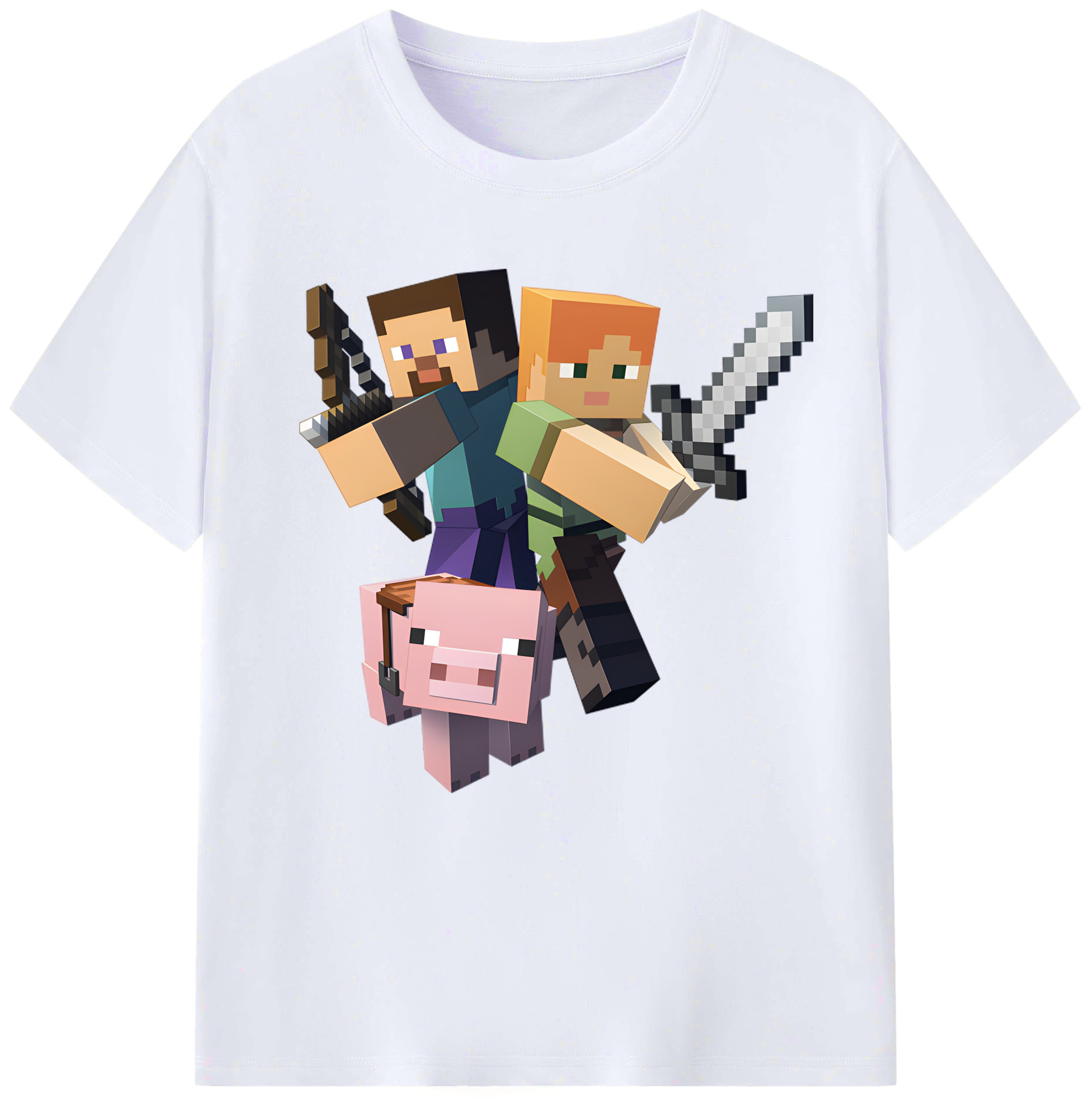 （画像用） マインクラフト ブロックの世界 Minecraft MC Block world レディースカジュアルプリントTシャツ（綿100％）