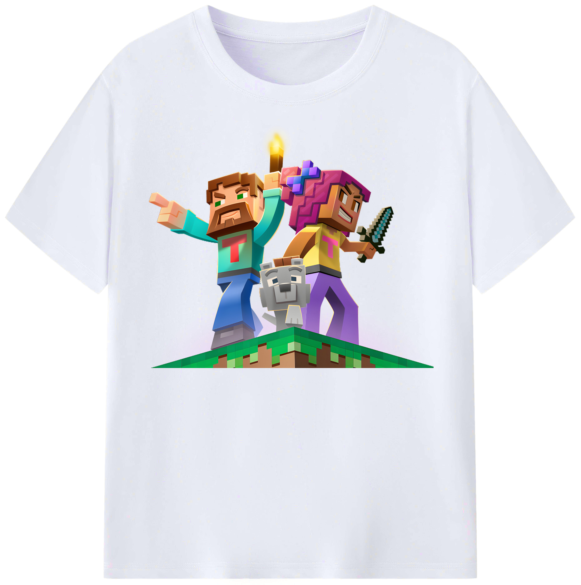 （画像用） マインクラフト ブロックの世界 Minecraft MC Block world レディースカジュアルプリントTシャツ（綿100％）