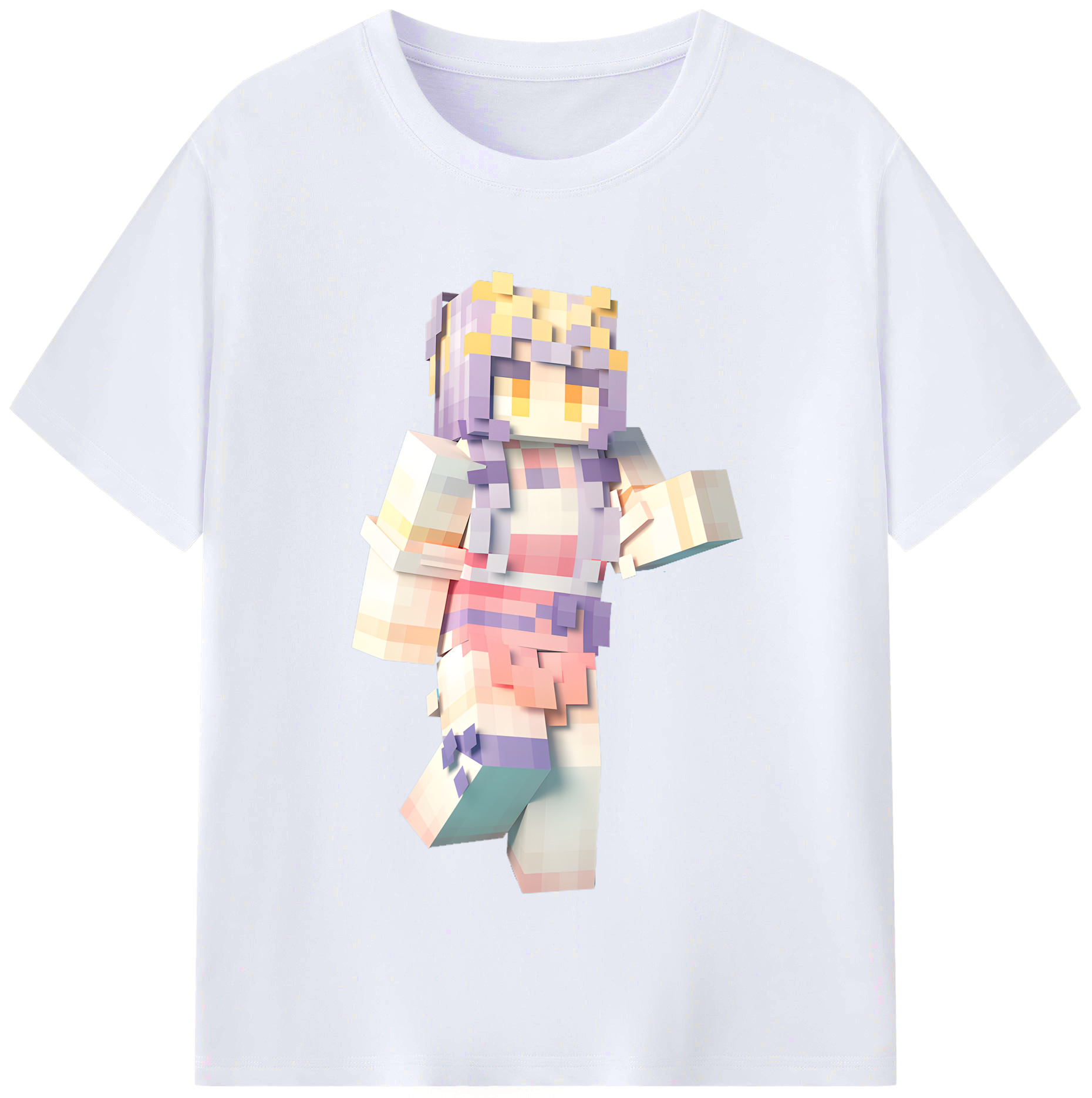 （画像用） マインクラフト ブロックの世界 Minecraft MC Block world レディースカジュアルプリントTシャツ（綿100％）