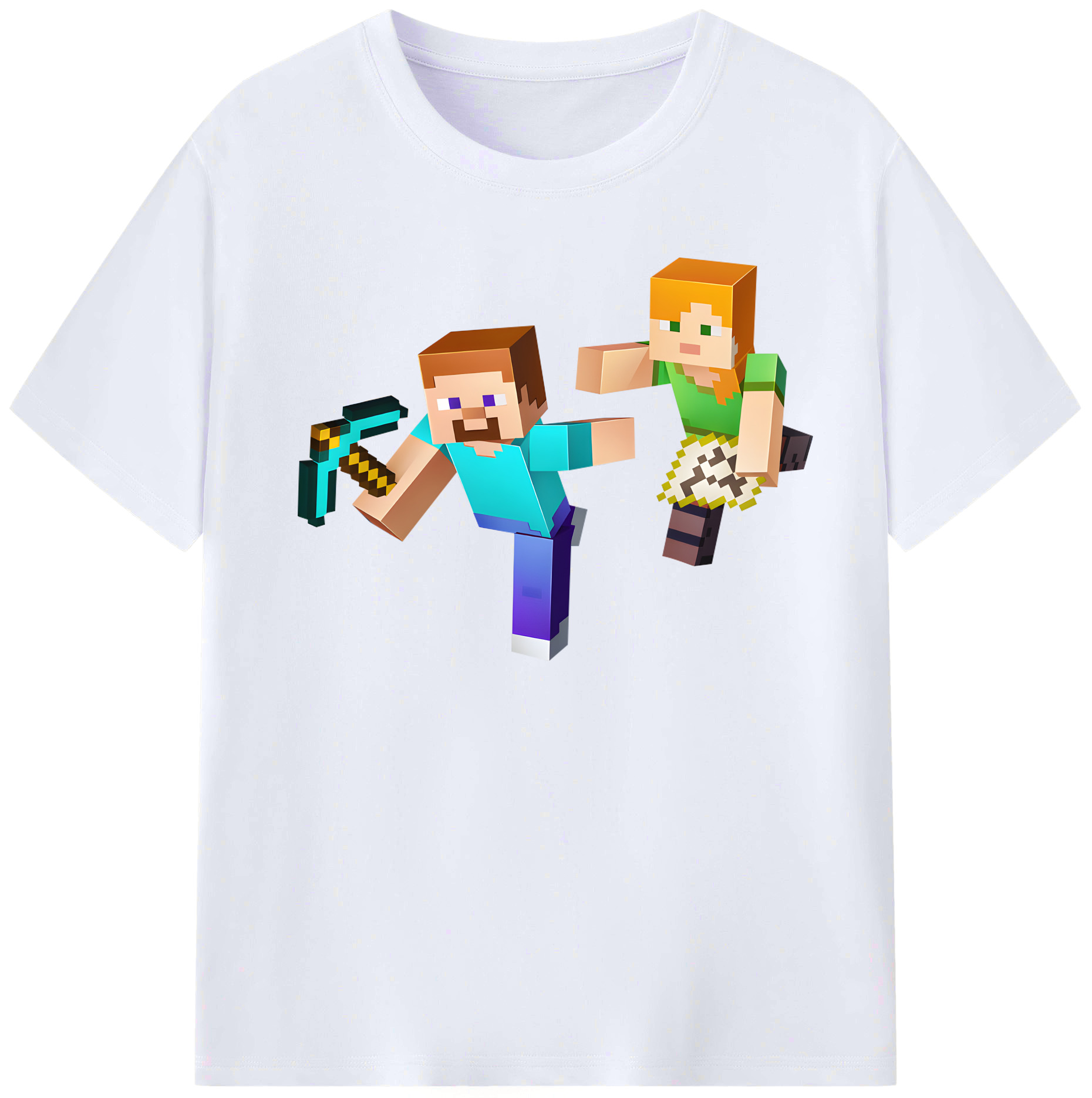 （画像用） マインクラフト ブロックの世界 Minecraft MC Block world レディースカジュアルプリントTシャツ（綿100％）