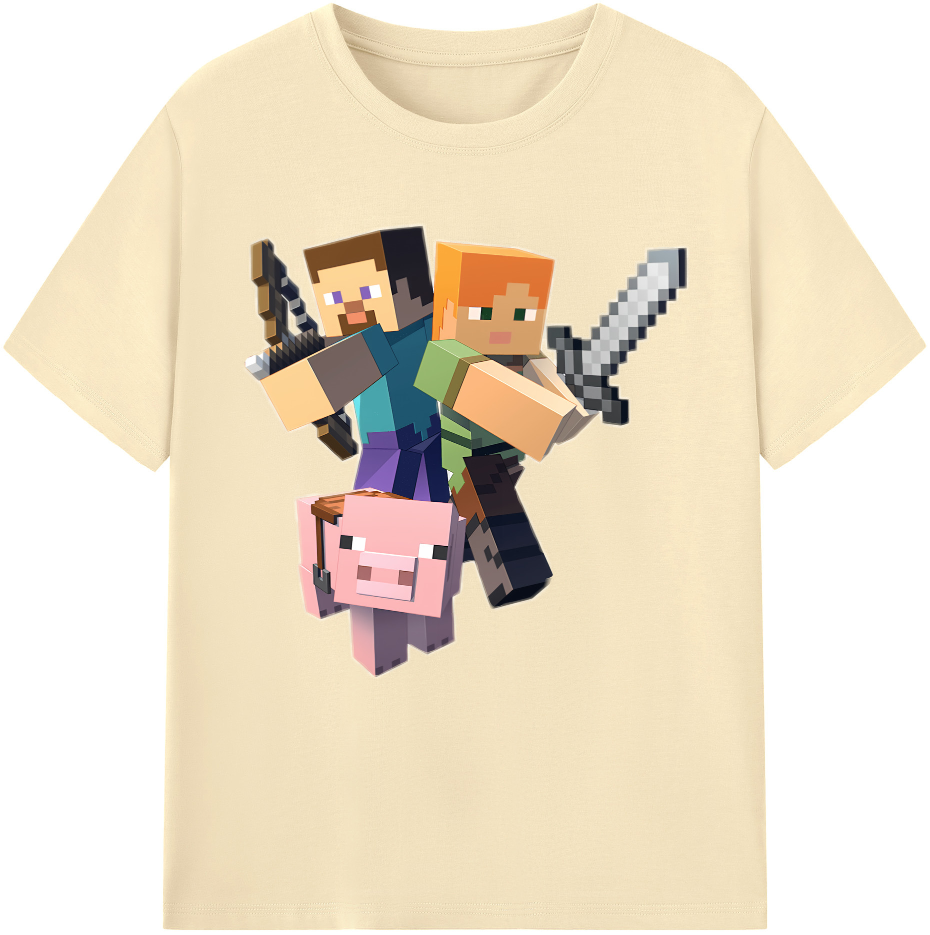 （画像用） マインクラフト ブロックの世界 Minecraft MC Block world 綿100％半袖Tシャツ（フロントプリント）