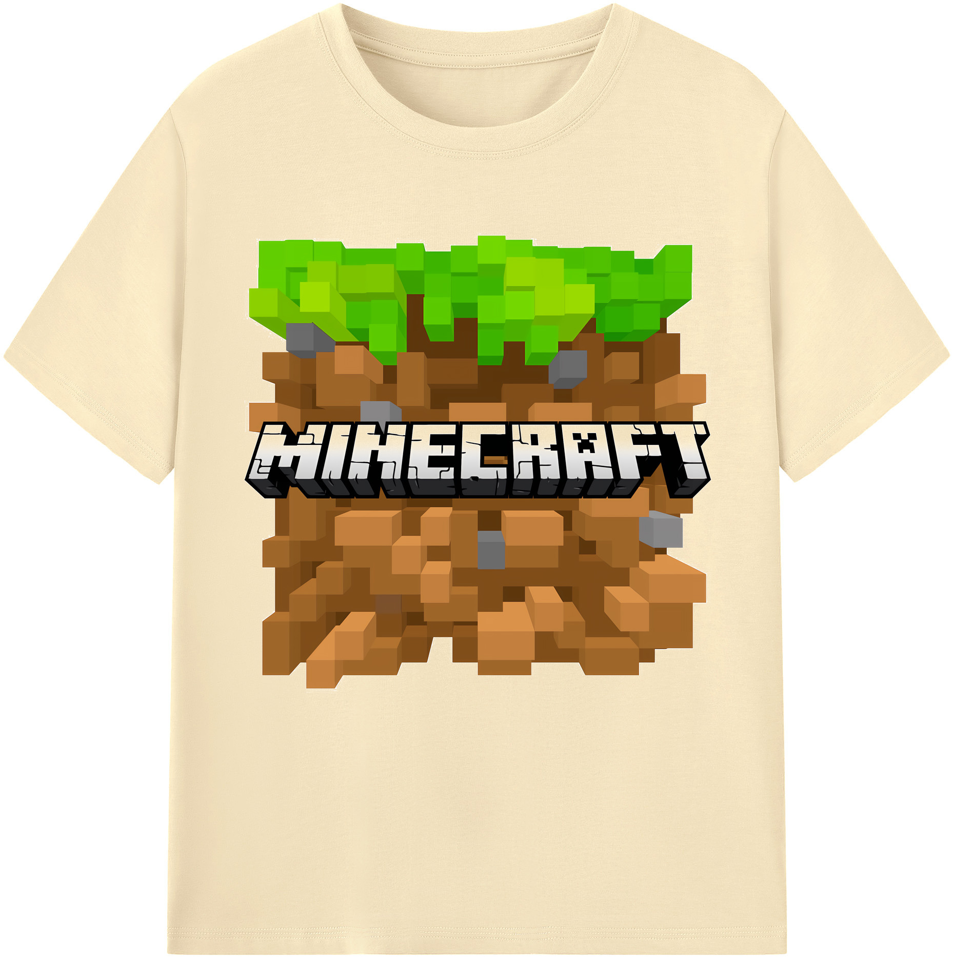 （画像用） マインクラフト ブロックの世界 Minecraft MC Block world 綿100％半袖Tシャツ（フロントプリント）