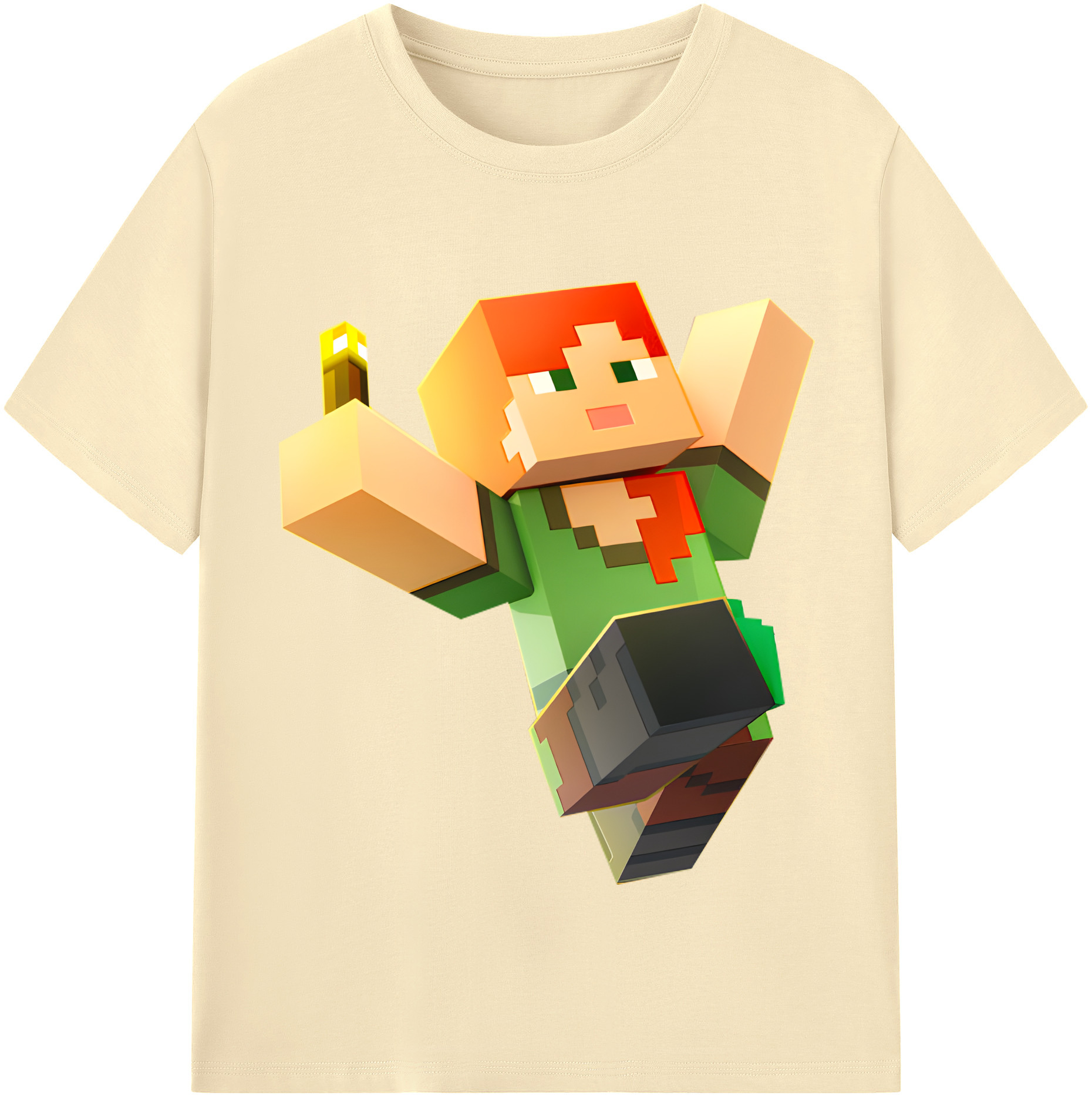 （画像用） マインクラフト ブロックの世界 Minecraft MC Block world 綿100％半袖Tシャツ（フロントプリント）