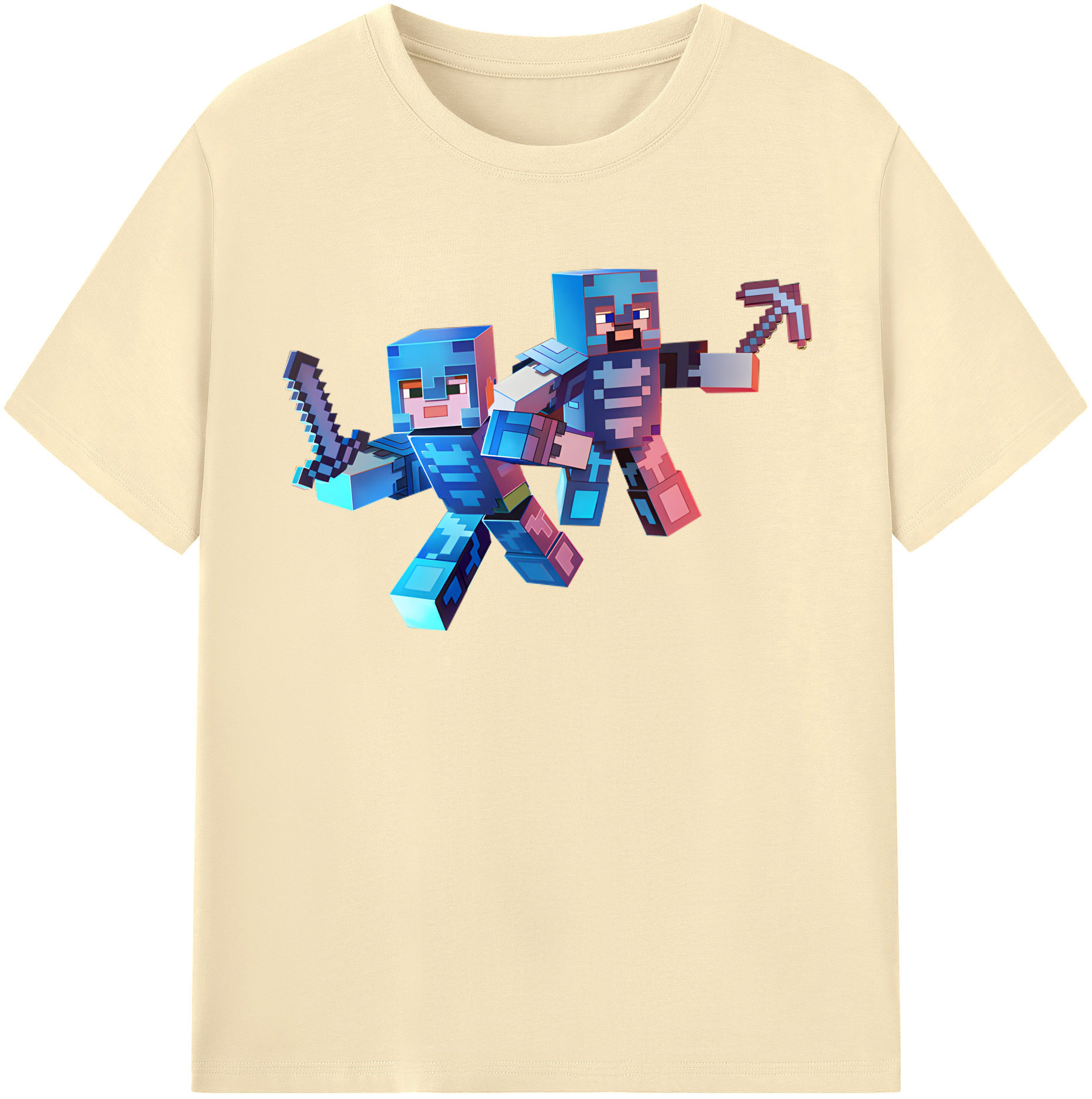 （画像用） マインクラフト ブロックの世界 Minecraft MC Block world 綿100％半袖Tシャツ（フロントプリント）