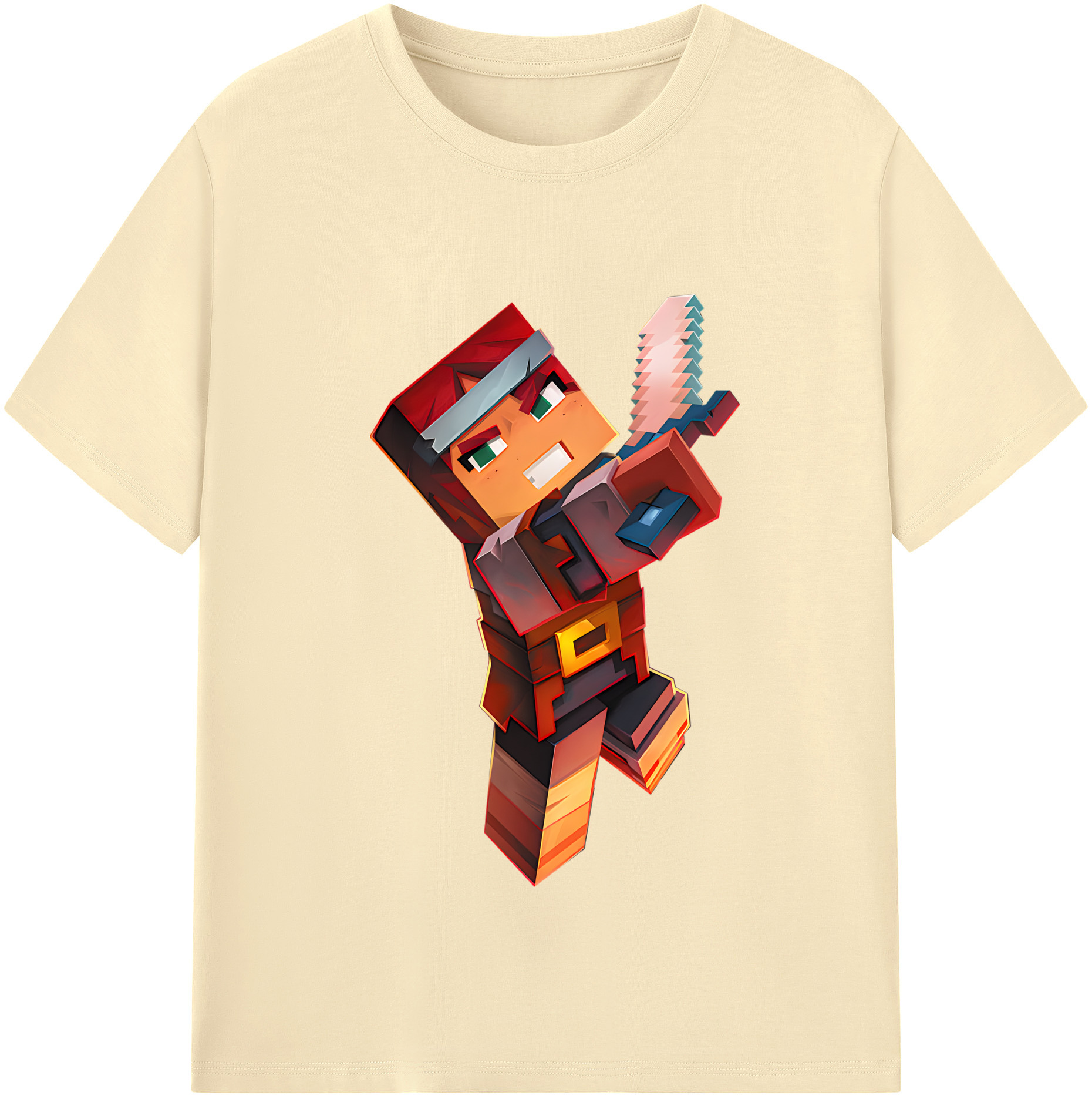 （画像用） マインクラフト ブロックの世界 Minecraft MC Block world 綿100％半袖Tシャツ（フロントプリント）