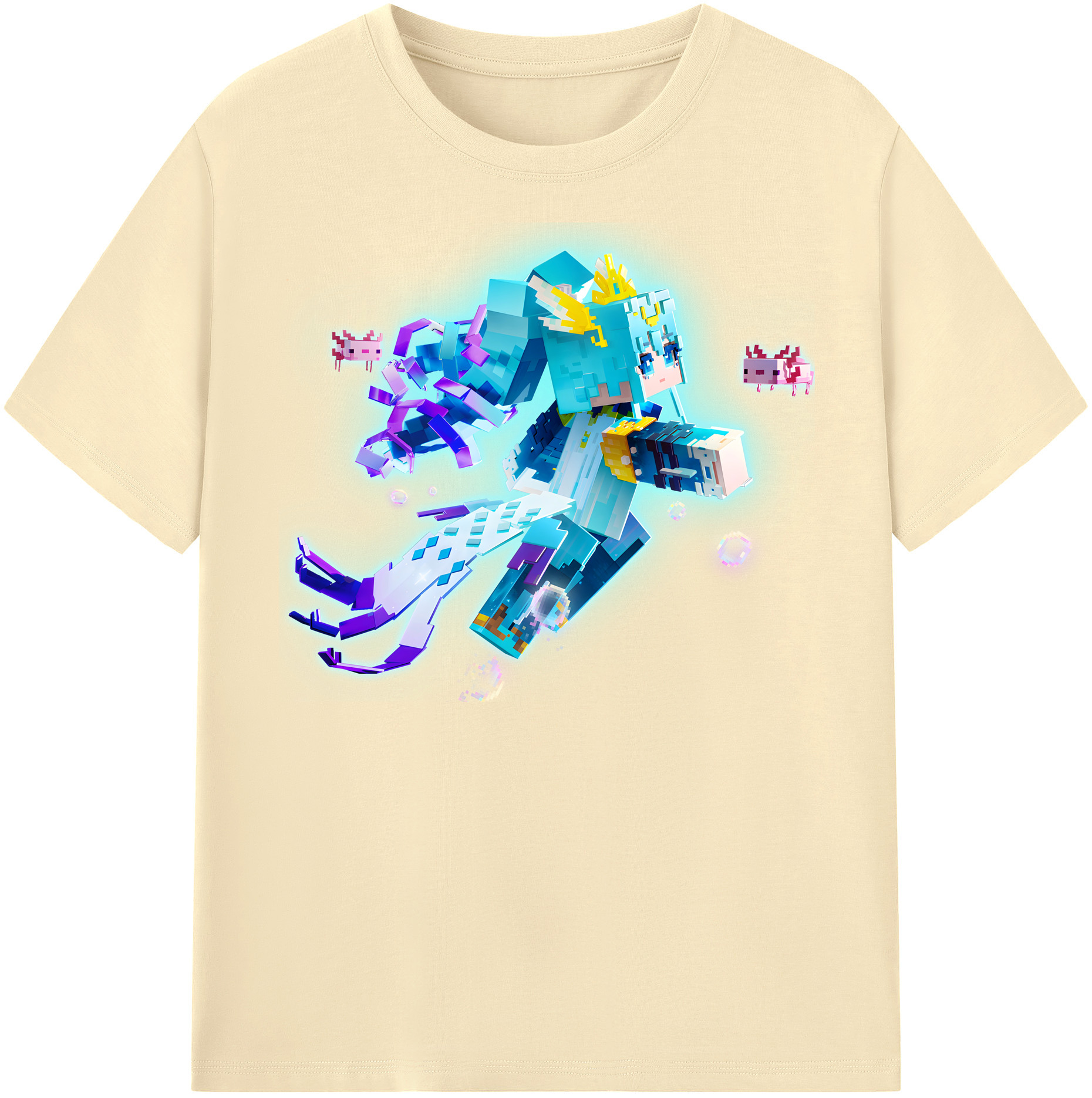 （画像用） マインクラフト ブロックの世界 Minecraft MC Block world 綿100％半袖Tシャツ（フロントプリント）